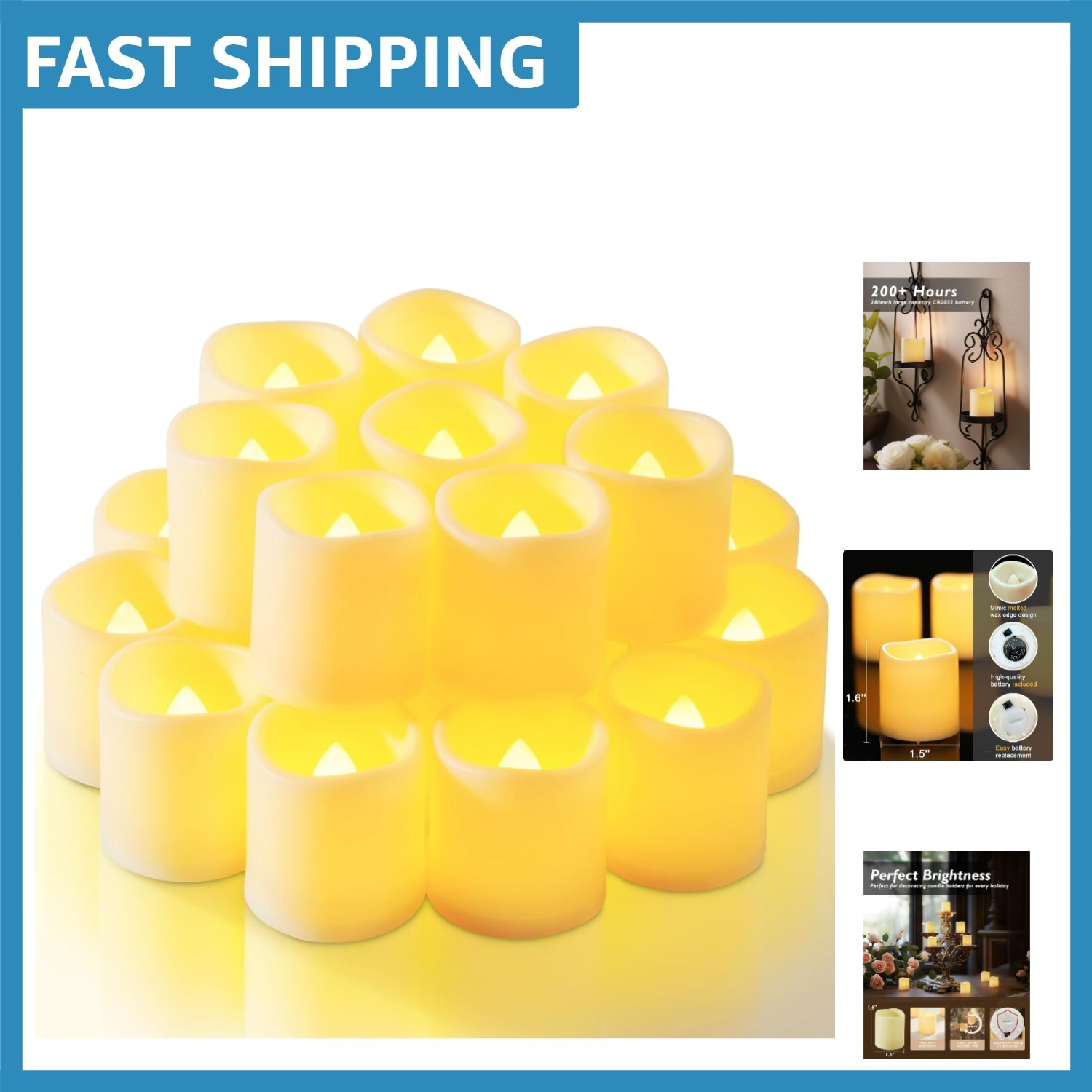 12-Pack Flameless Votive Candles – 200+ Hours of Warm White Illumination