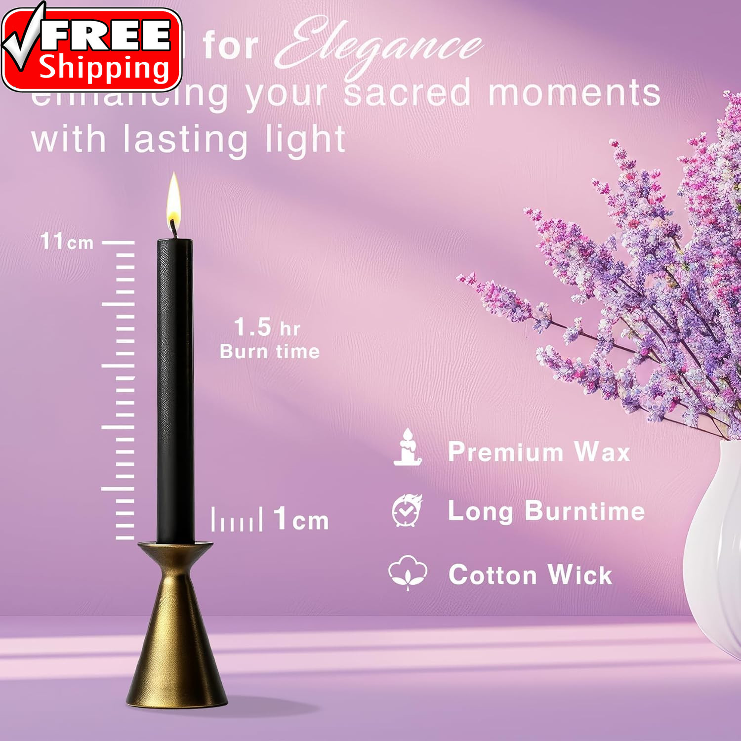 Spell Chime Candles 40 Pcs Black Candles, 4″ Tall Unscented Mini Taper Candle fo