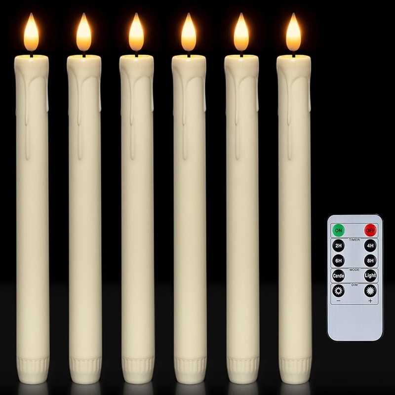 Realistic Flameless Taper Candles Remote Timer Dimmer 3D LED Flame Decor New