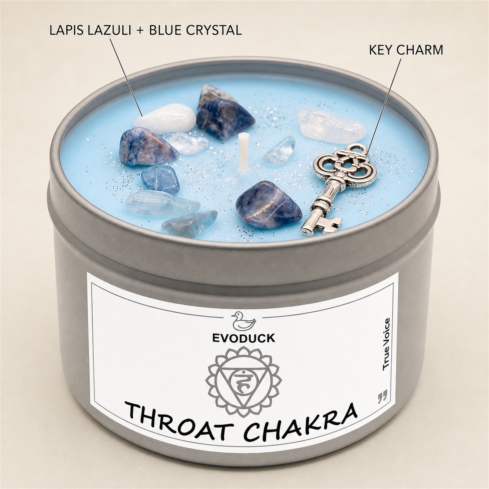 2-Pack EVODUCK Throat Chakra Healing Candles, Crystals, Positive Energy, 3 oz