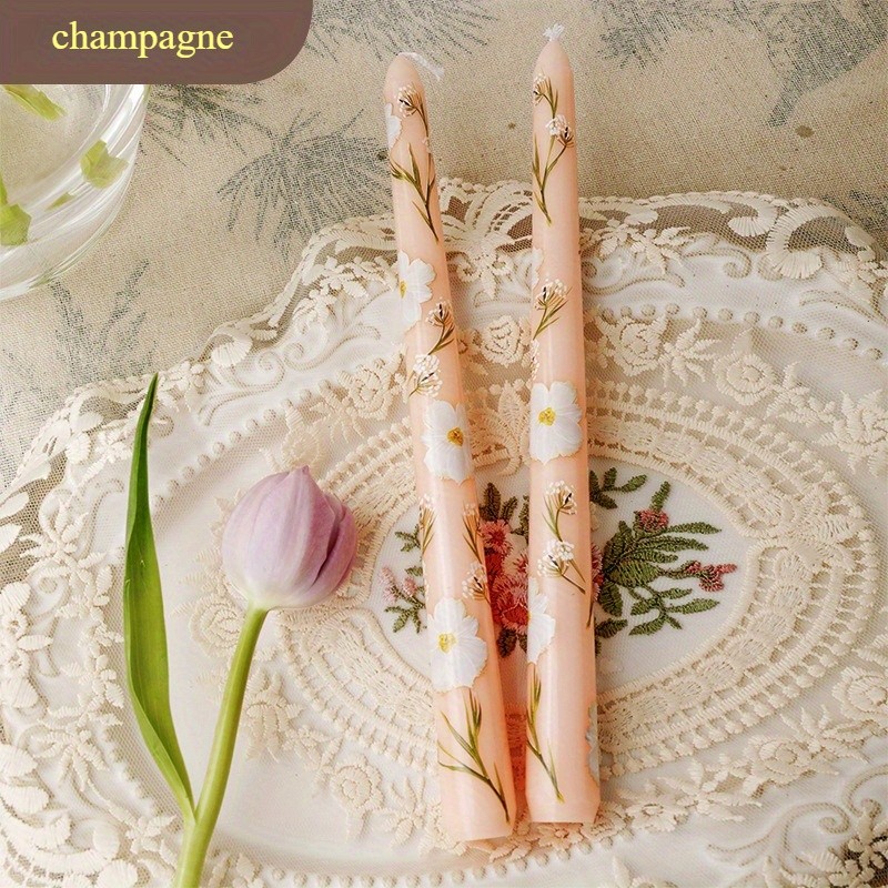 2pcs Taper Candles, Floral Print Smokeless Tapered, 10 in Fancy Dinner Candles