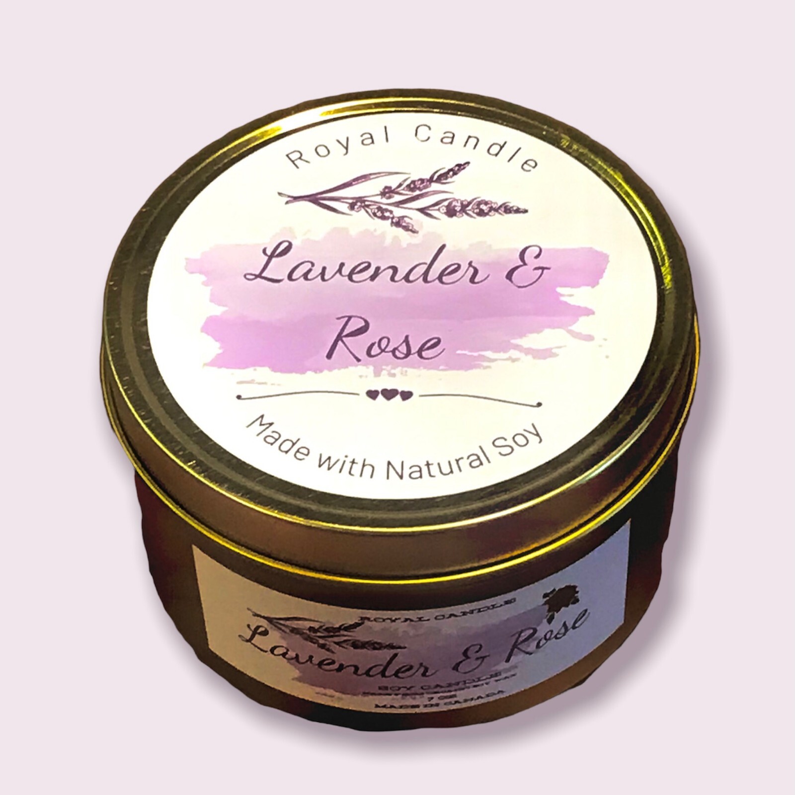 TOXIN FREE Royal Candle Lavender & Rose Pure Soy Wax 7oz Candle Made in Canada