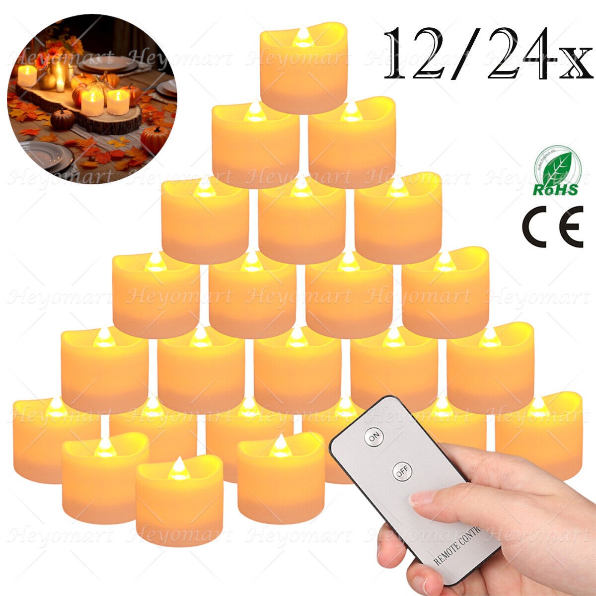12/24PCS LED Tea Lights Flickering with Remote Candles Votive Battery Operated