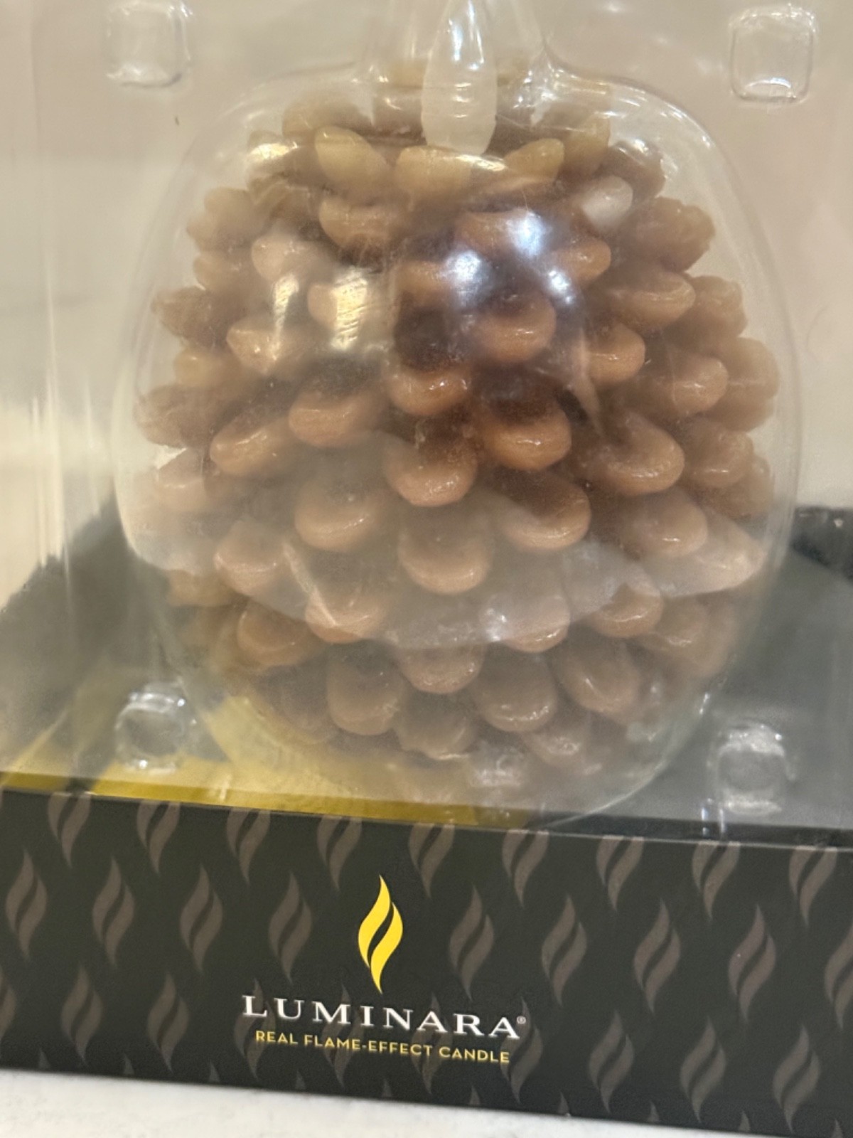 NEW in Box -Luminara Brown Pinecone Flameless Candle Unscented Wax Timer Indoor