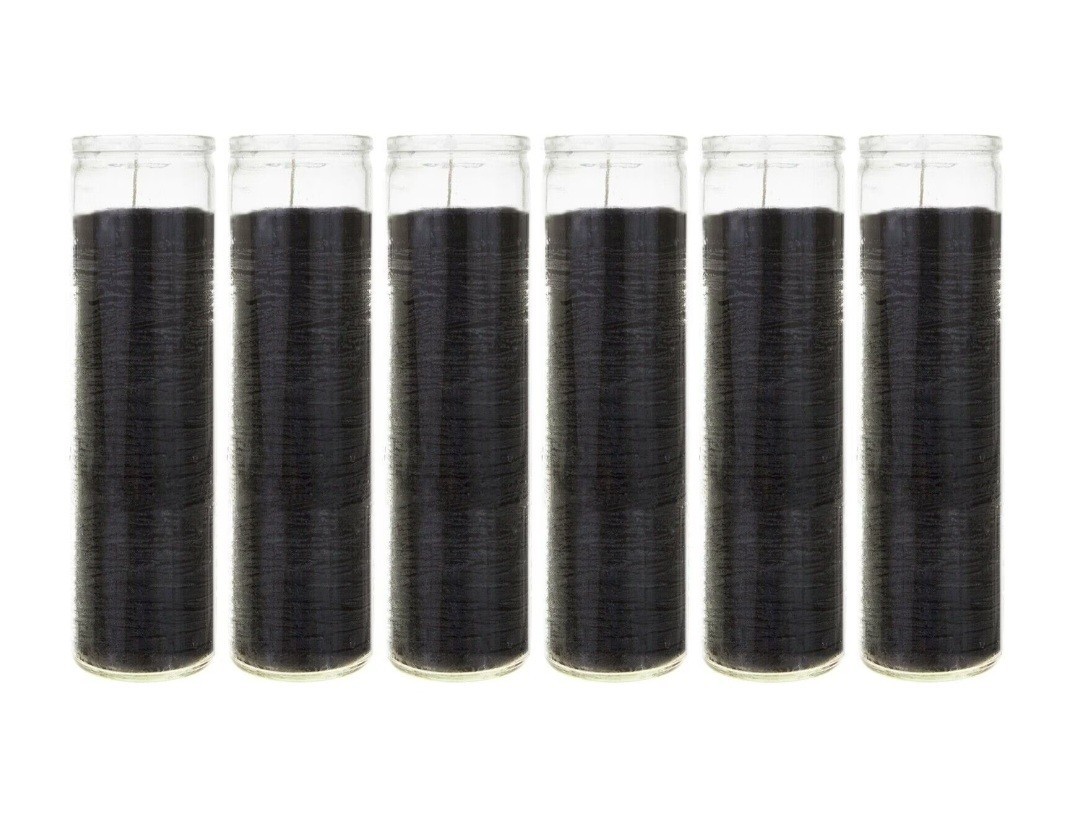 6 Pack BLACK 7 Day Prayer Candles in Glass Jars Unscented Long Burning Vigil