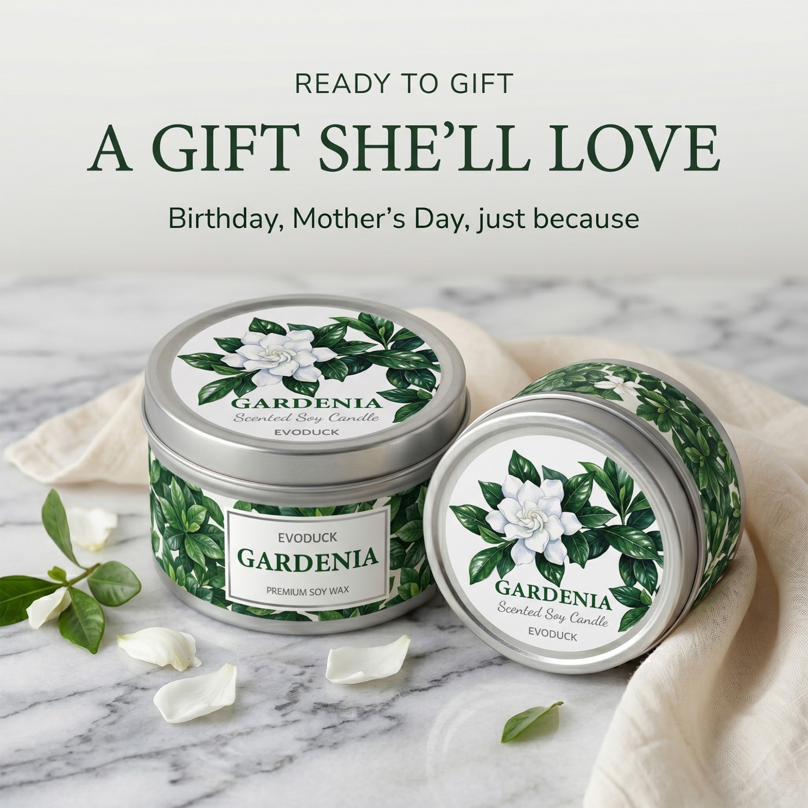 2 Pack Gardenia Scented Candle Soy Floral Home Fragrance Gift for Her Aroma