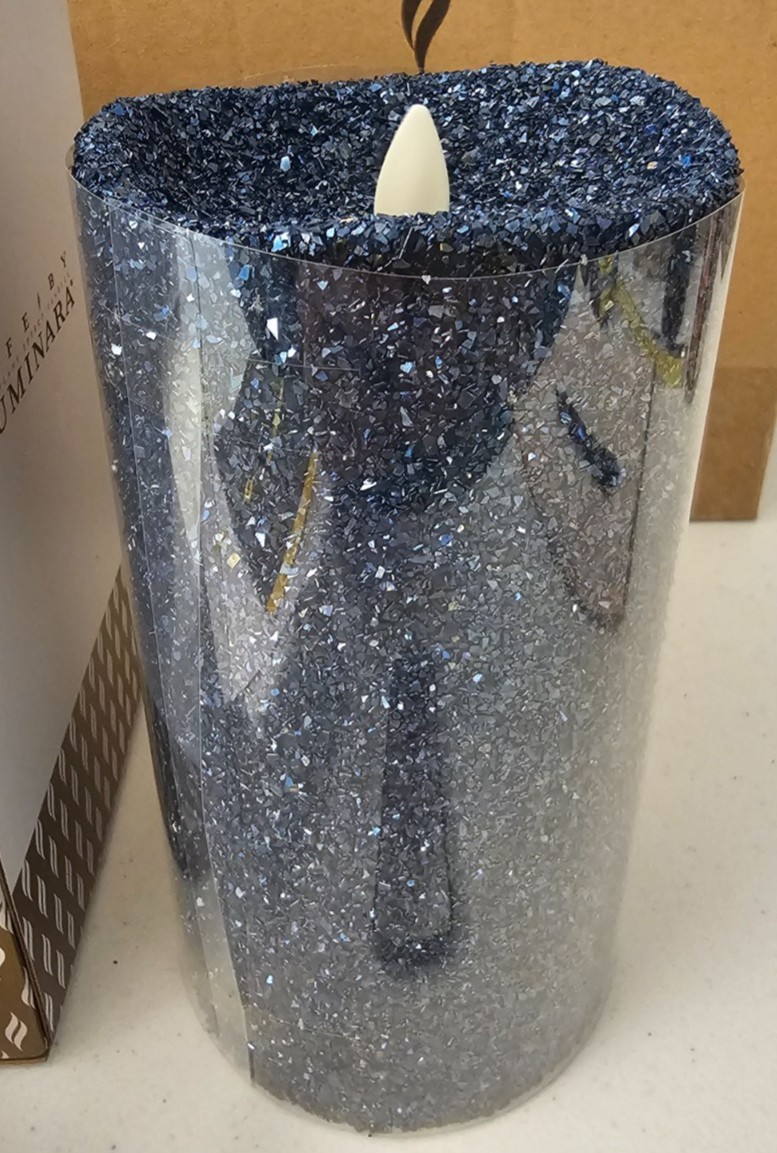Blue Glitter Luminara 3.5″ X 7″ Flameless Pilar Candle w/Remote