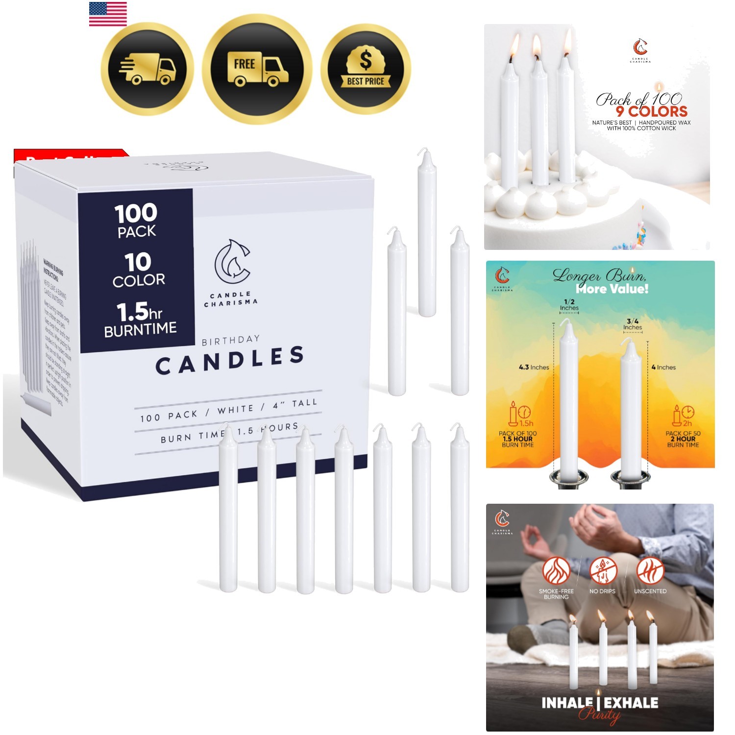 100 White Spell Candles – 4″ Unscented Paraffin Chime Candles, Smokeless & Dr…