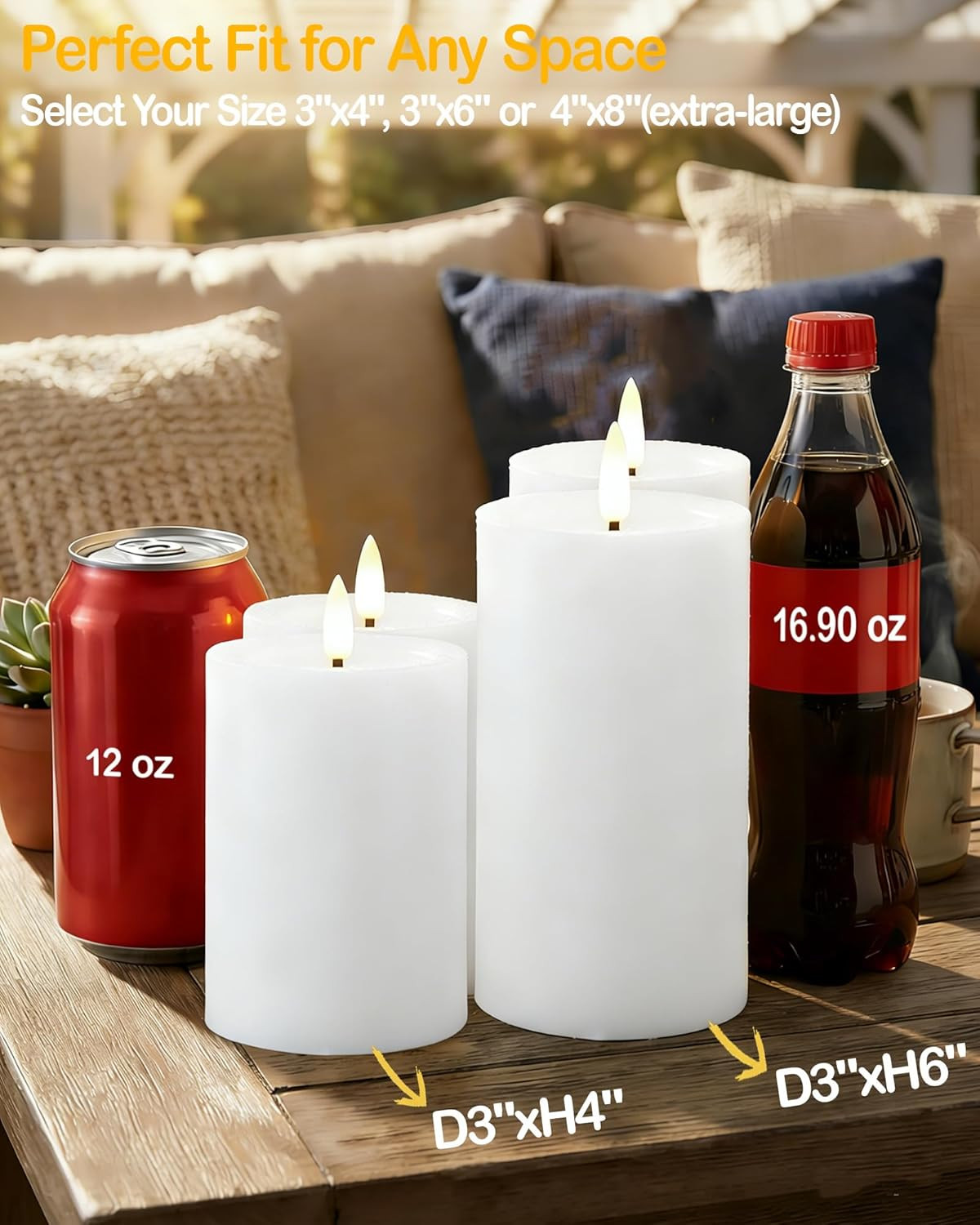 3″X4″ Outdoor Waterproof Flameless Candles with Remote and Timers, LED