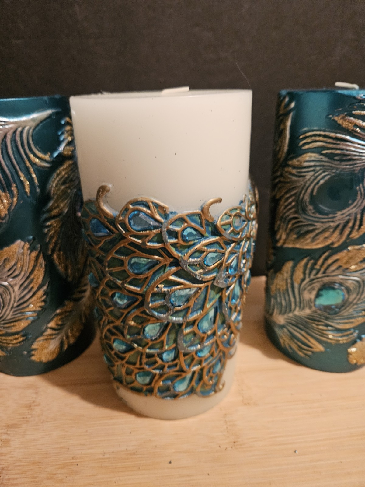 Pier 1 Imports Peacock Unscented Decorative Candles Set Of 3 Sparkles
