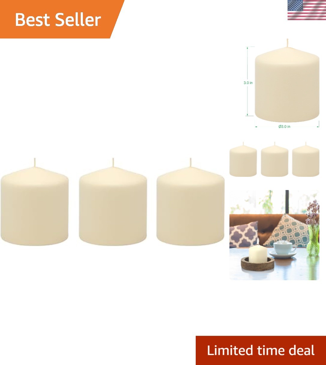 Long-Lasting Unscented 3″ x 3″ Pillar Candles – Ideal for Weddings, Indoor Décor