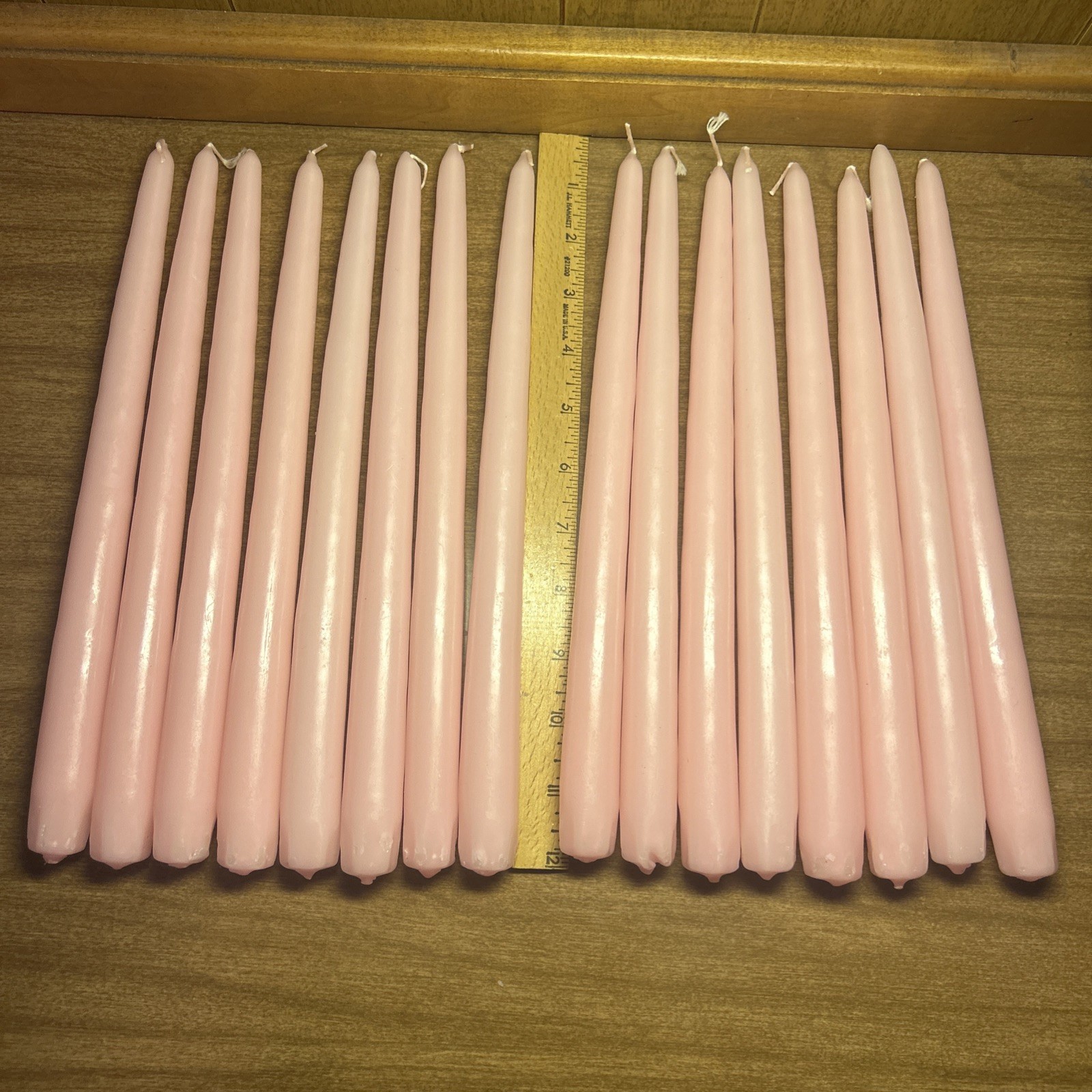 Lot of 39 Hand-Dipped Pink & Red Taper Dinner Candles – 12”
