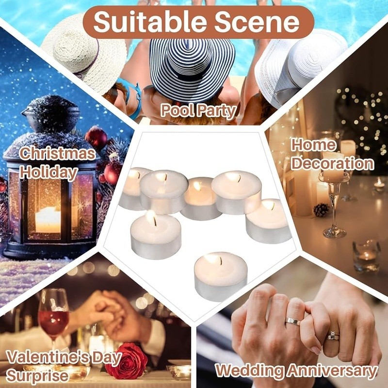 Tea Light Candles Odourless Long Burning Party Decorations Indoor Outdoor
