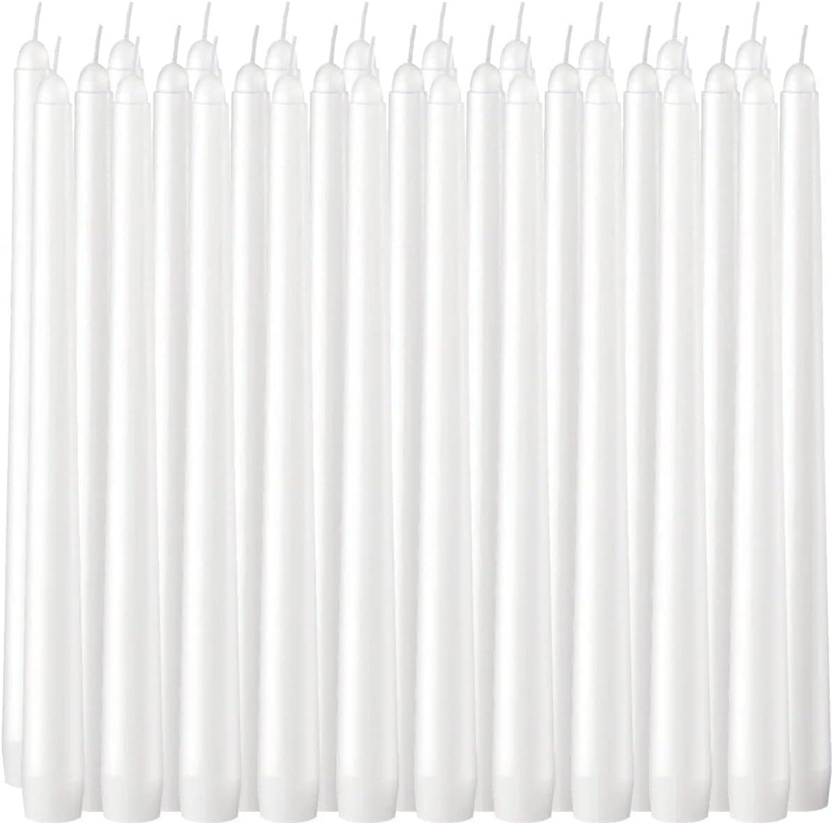 30 Pack of 10 Inch White Unscented Taper Candles-8 Hour Long Burning Dripless