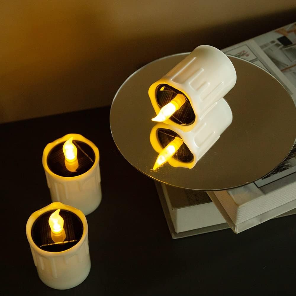 Solar Candle Light, Warm White Charging Tea Wax 6