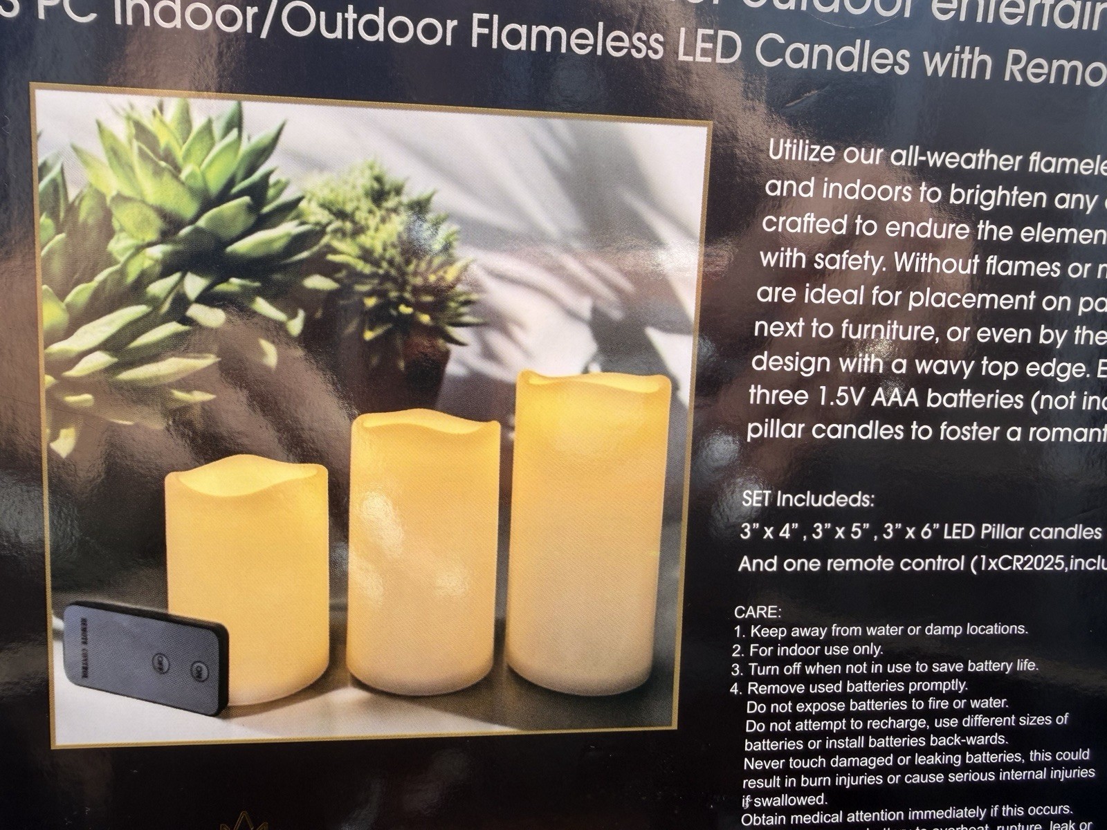 Arch/Mantle 3PC Flameless LED Pillar Candle Set w/ Remote Indoor Outdoor New
