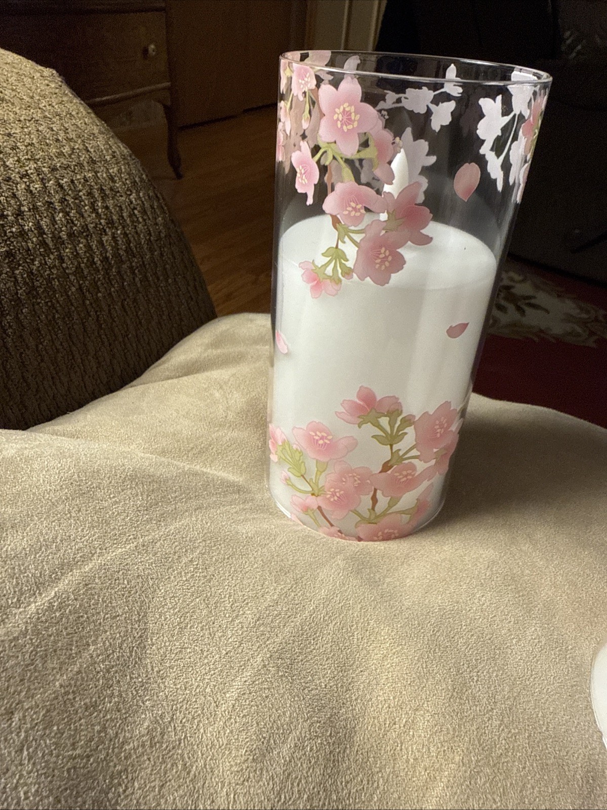 3 Piece LED Flameless Pink Flowers W/green Leaves Candle Set W/black Remote