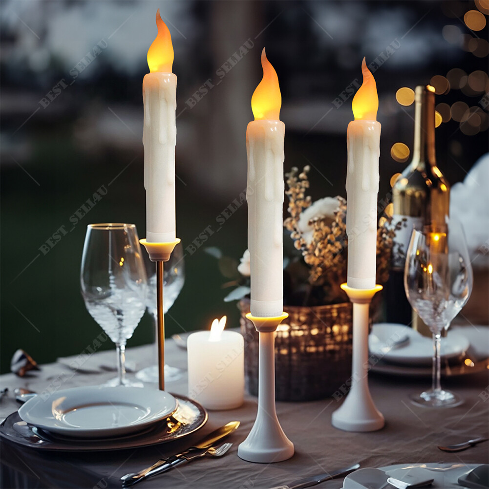 6Pcs LED Flickering Flameless Taper Candles Battery Operated with Candle Holders