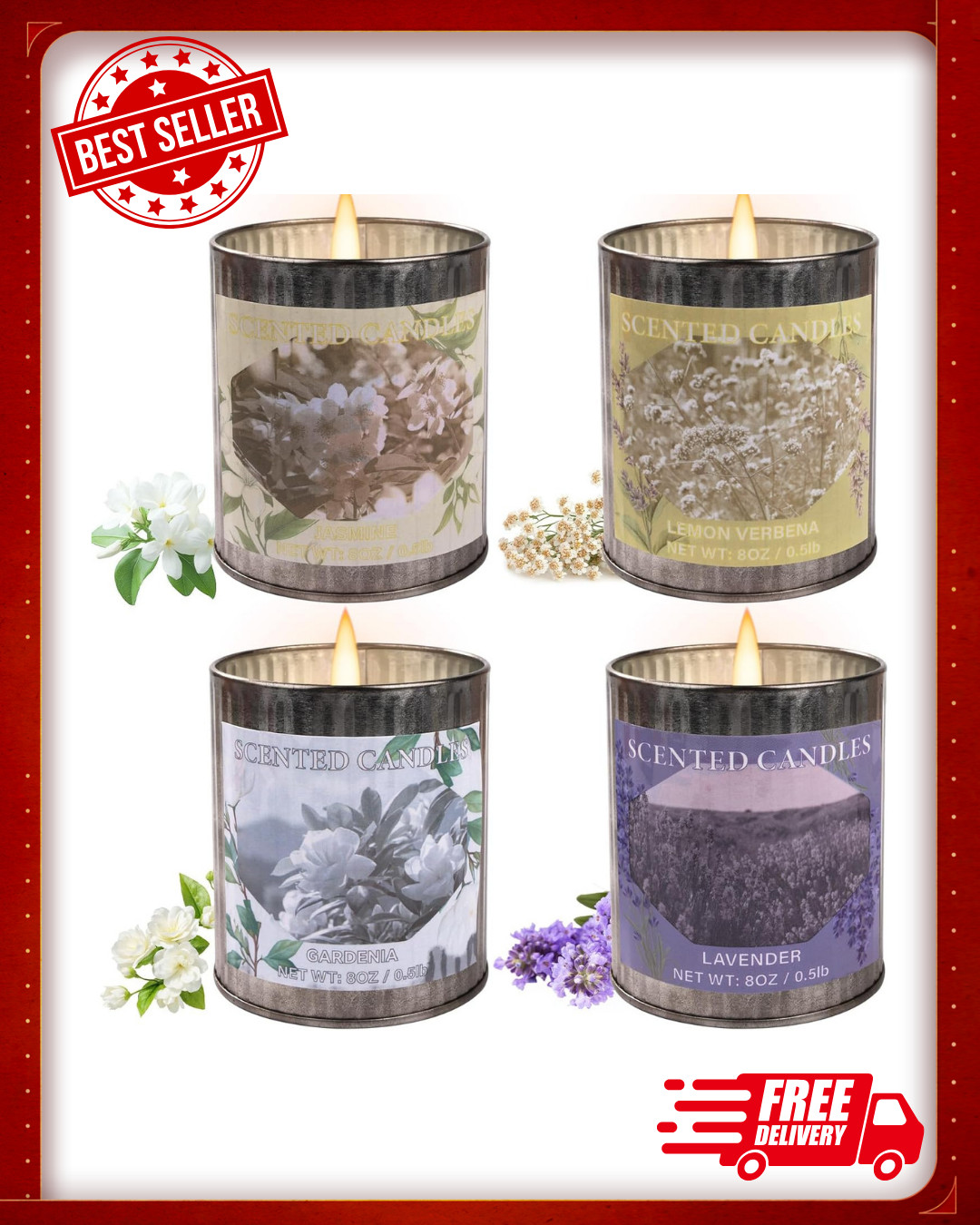 Scented Candle Gift Set, 4 Pack 32oz Soy Wax Candles Set, 200 Hour Burn Time Lon