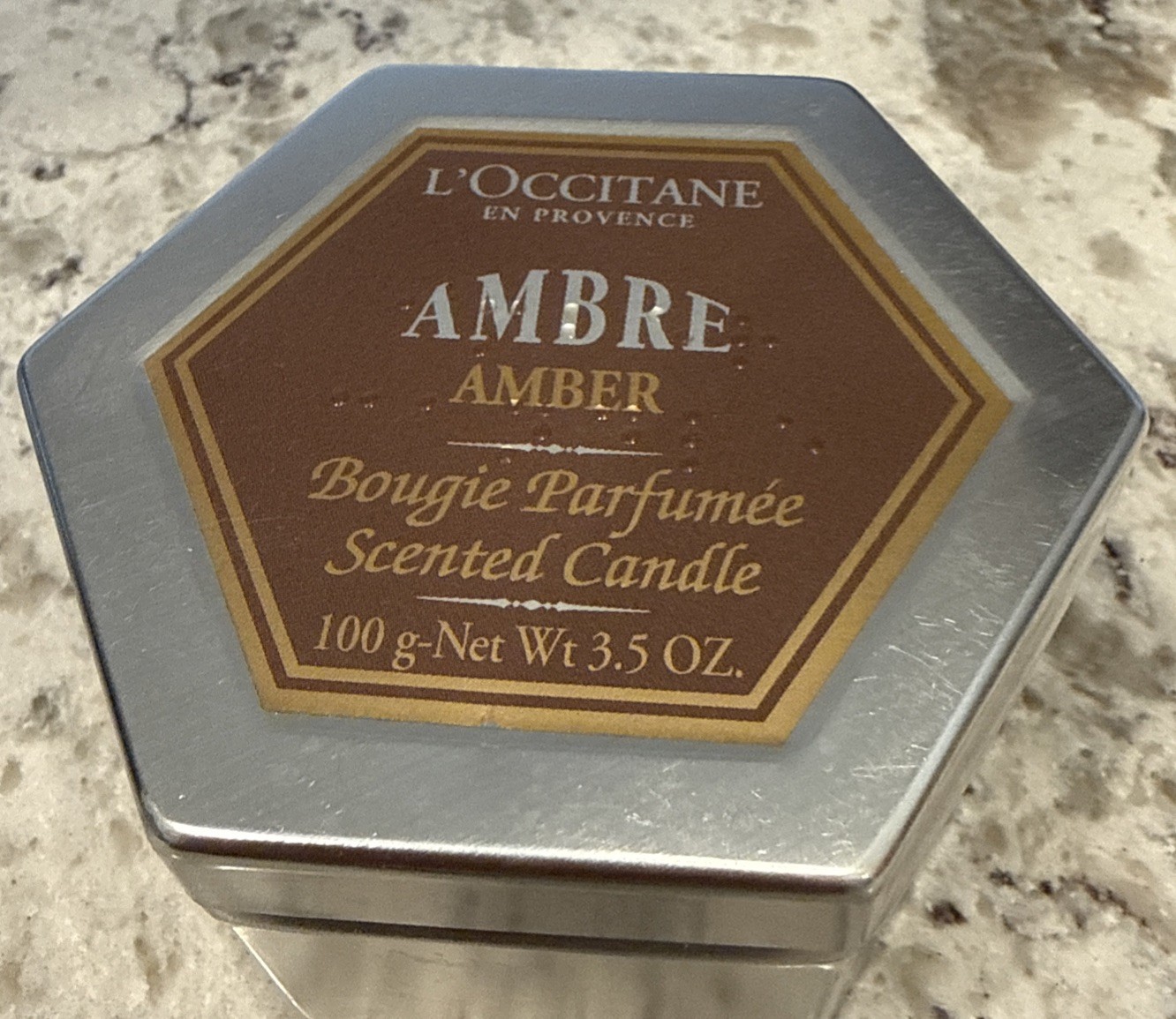 L’Occitane AMBRE Amber Candle Tin Bougie Parfumee 3.5 Oz Rare Retired