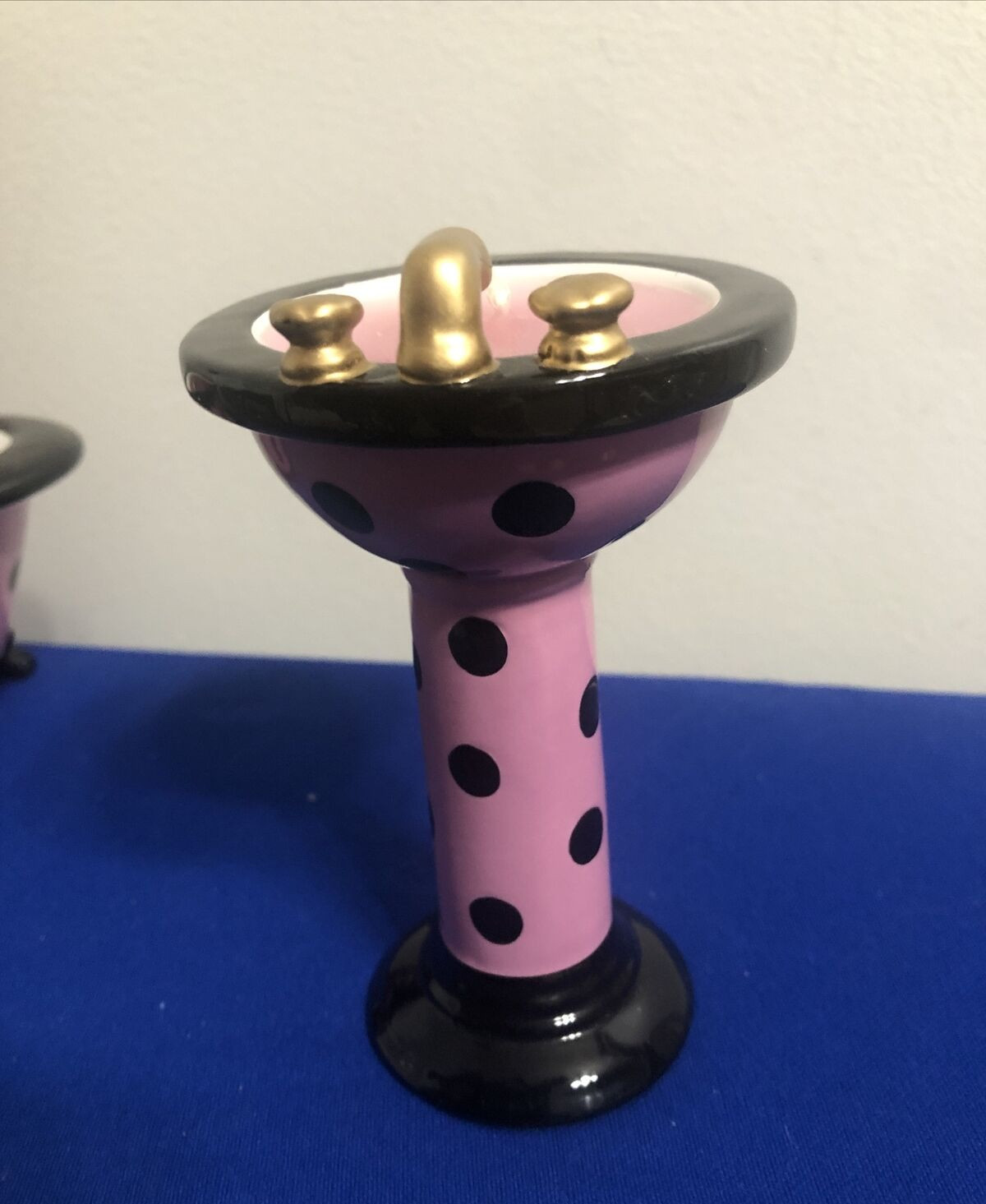 Ceramic Bathtub, Toilet & Sink Candle Set – Pink Polka Dot Design