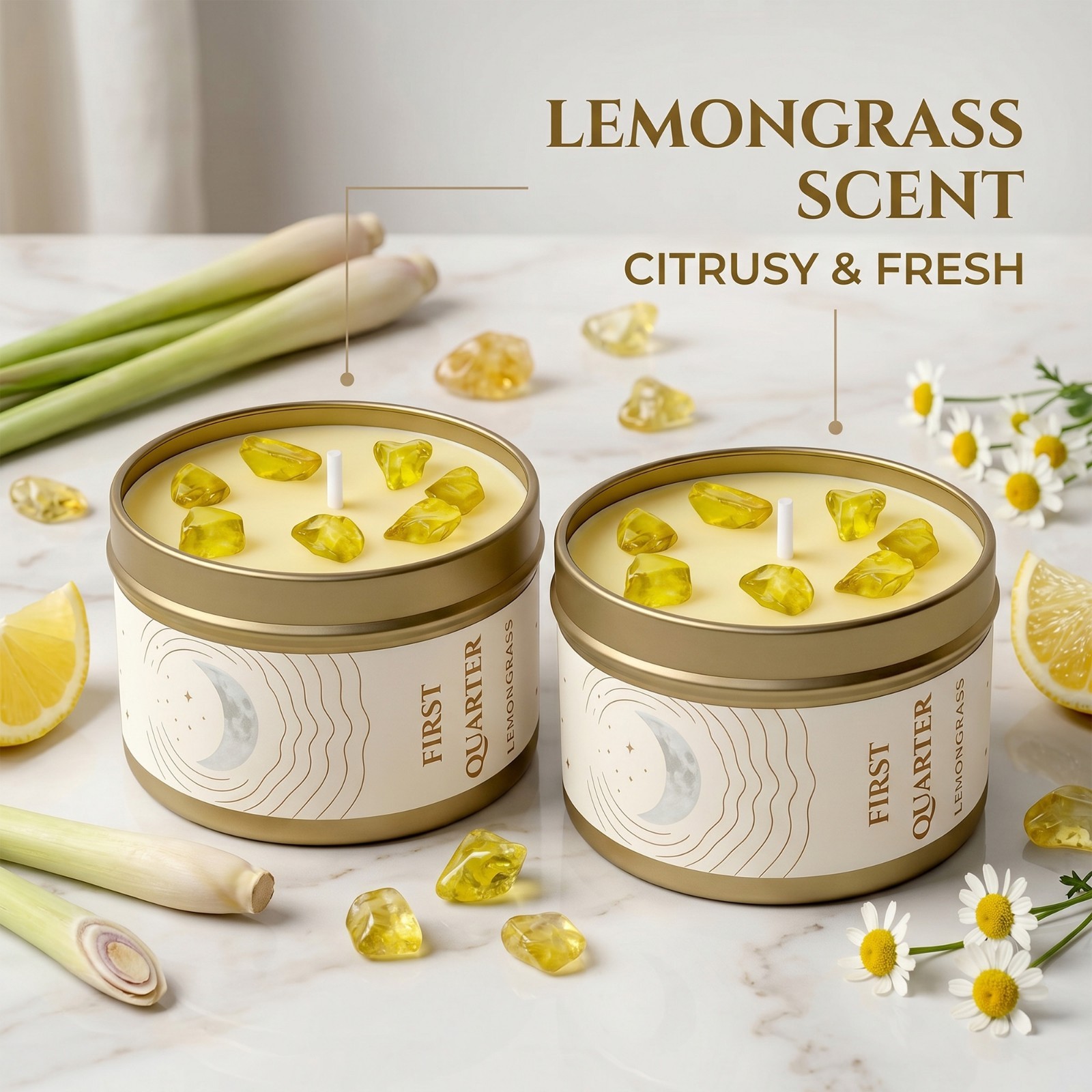 2 Pack Waxing Moon Candle Crystal Soy Manifestation Witchy Celestial Ritual Gift