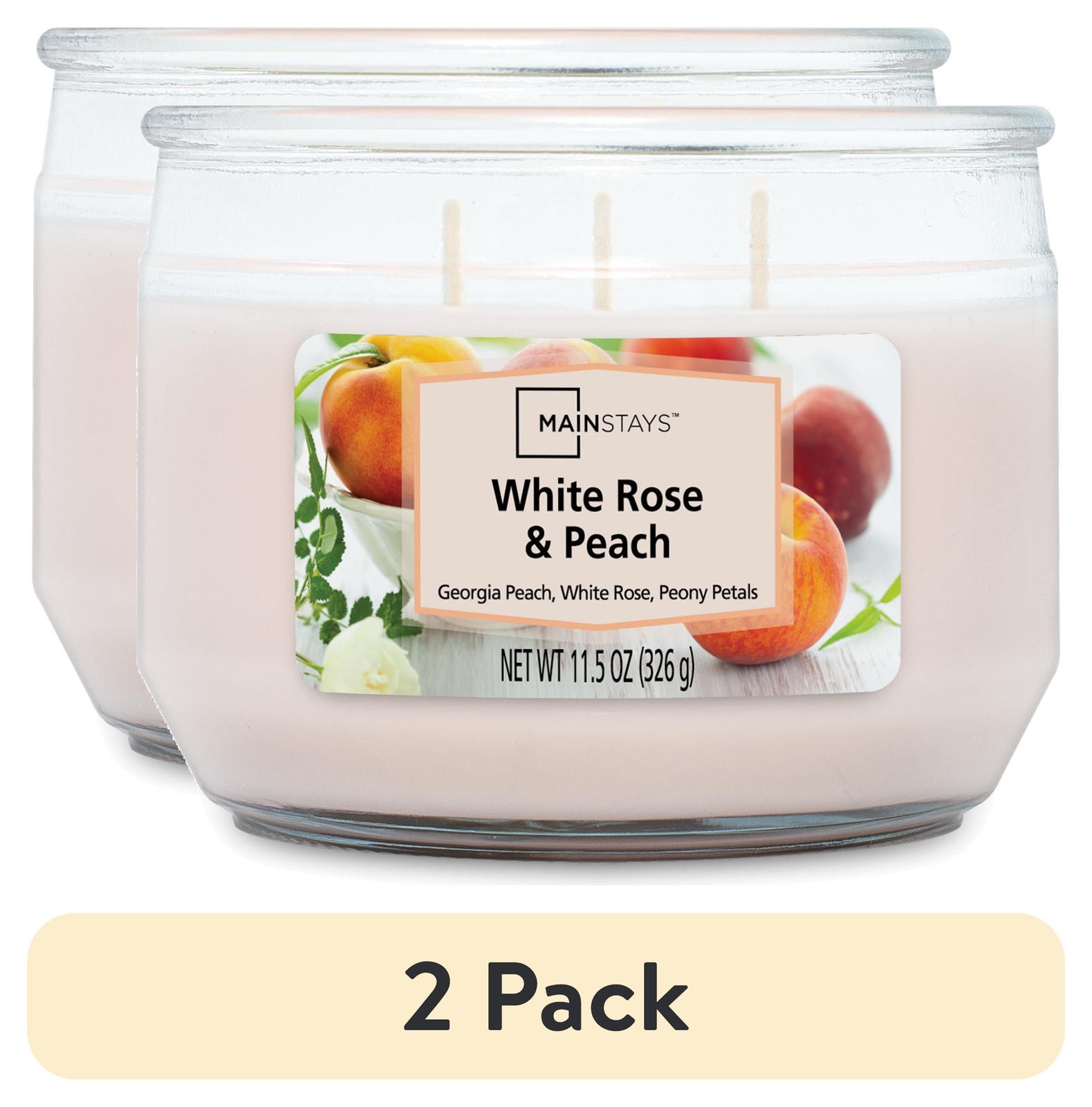 (2 pack) Mainstays White Rose & Peach 3 Wick Candle, 11.5 oz,Free Shipping