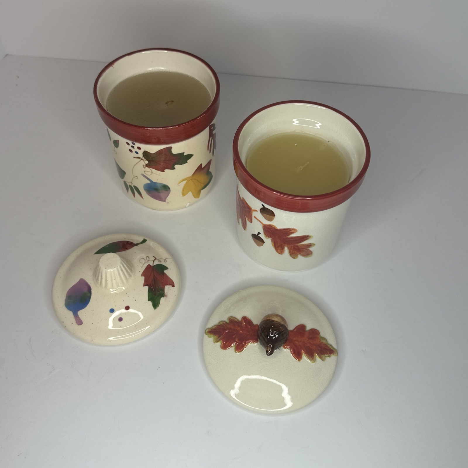 TWO HALLMARK Acorn Fall Autumn Jar Candle Scented New Leaves Maple Halloween