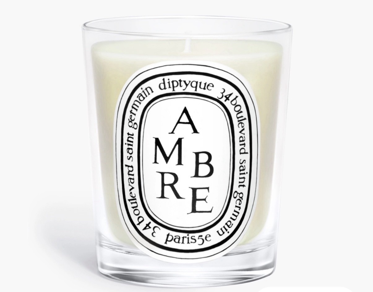 diptyque Ambre Amber Scented Jar Candle Single Wick White