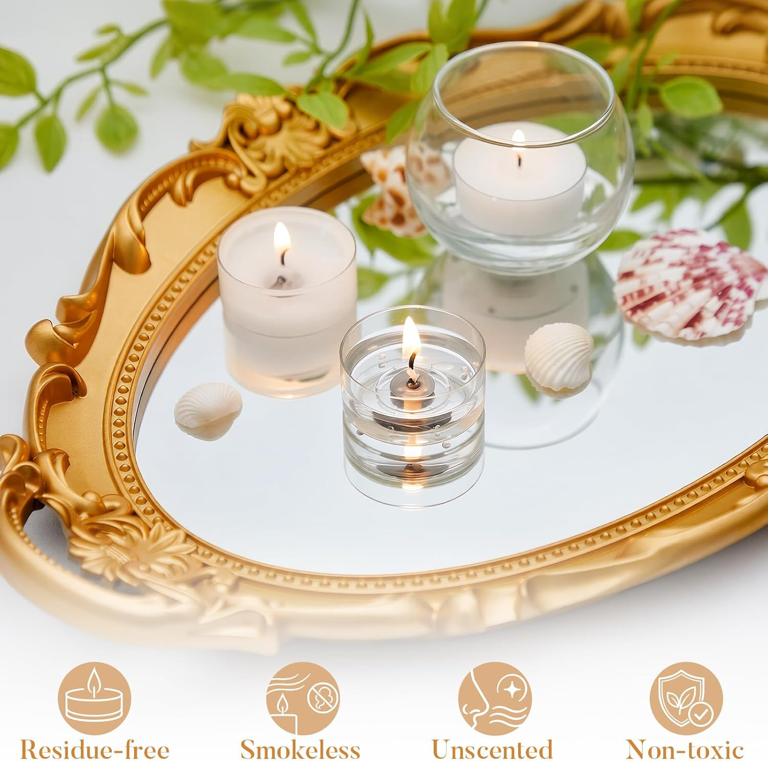 Unscented Palm Tea Lights Candles, 16 Pack | 4-Hour White Candles in Acrylic Cup