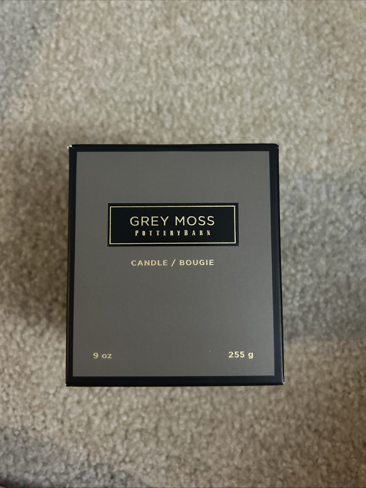 Never Used Pottery Barn GREY MOSS candle / Original Box 9 Oz