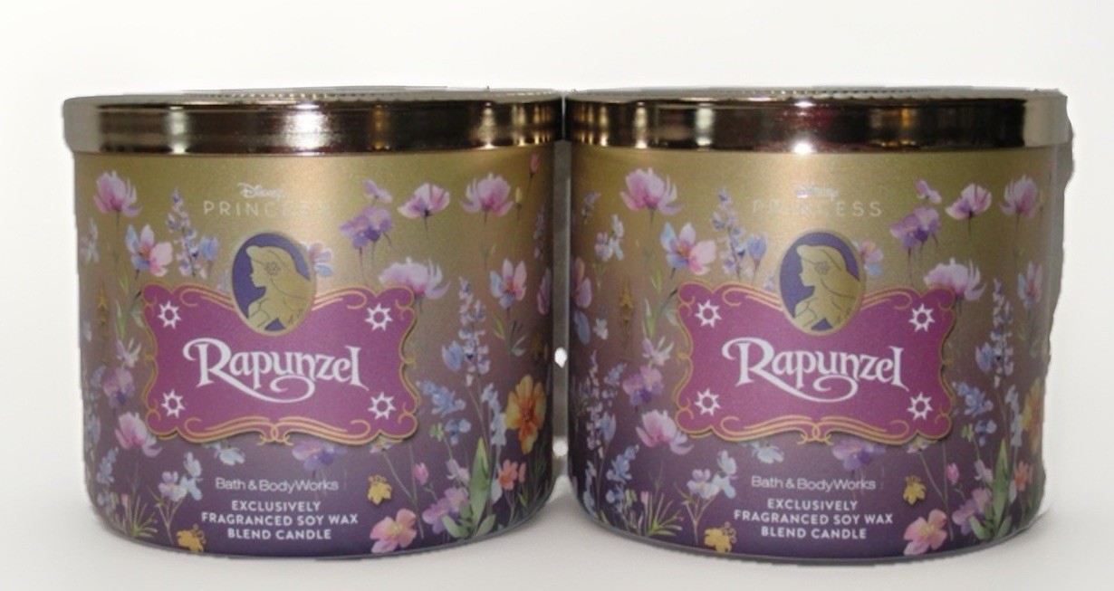 Lot Of 2 Bath & Body Works DISNEY PRINCESS RAPUNZEL 3-Wick Candles NEW Free Ship