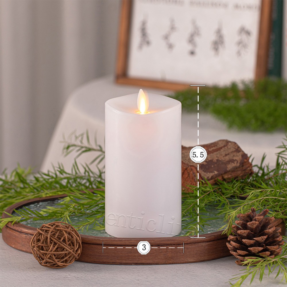 Luminara Flameless Pillar Wax Moving Wick Candles with Remote Timer White 5.5″H
