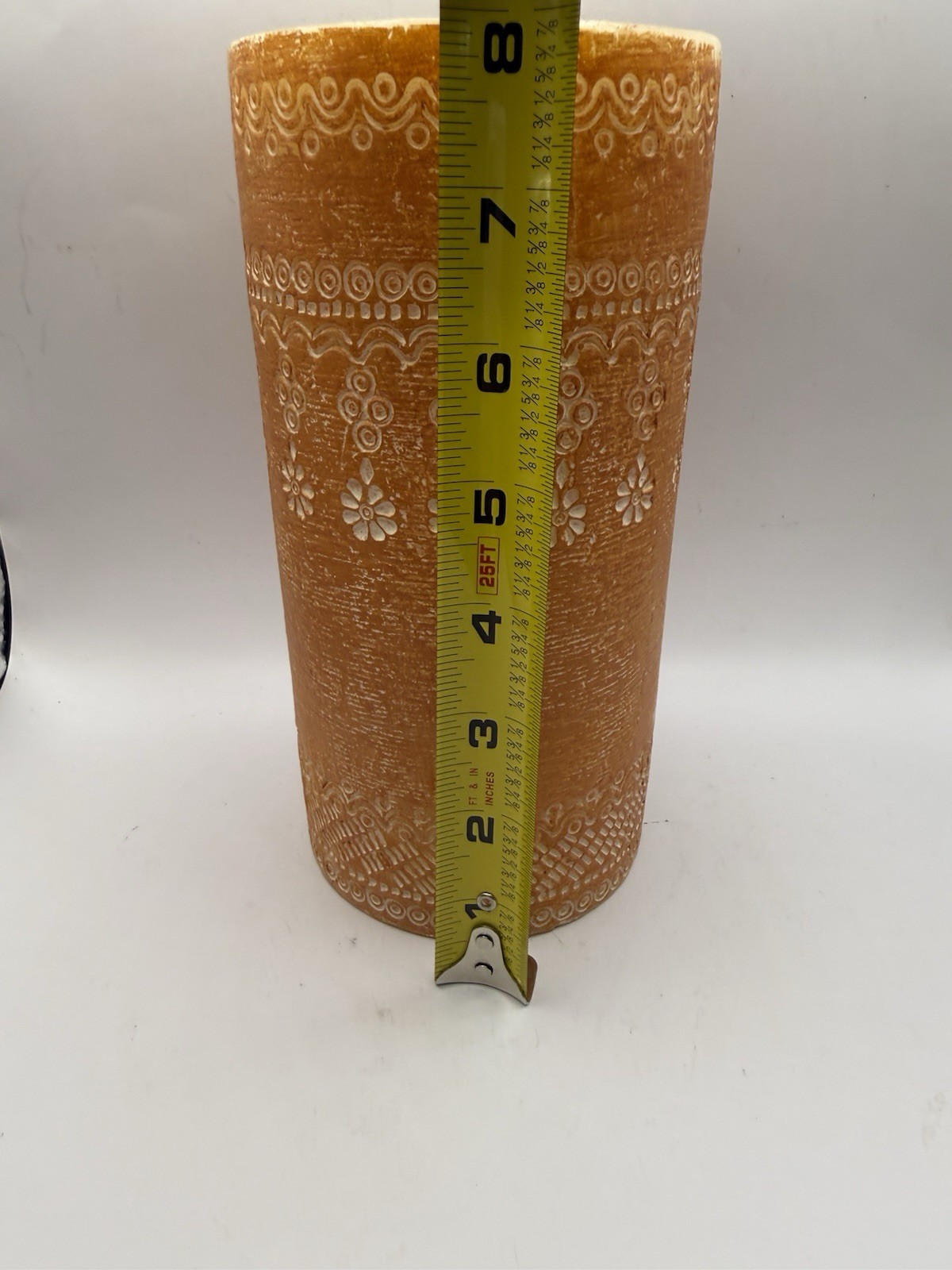 Pottery Barn Pillar Candle Embossed Orange Boho Unscented Never Used
