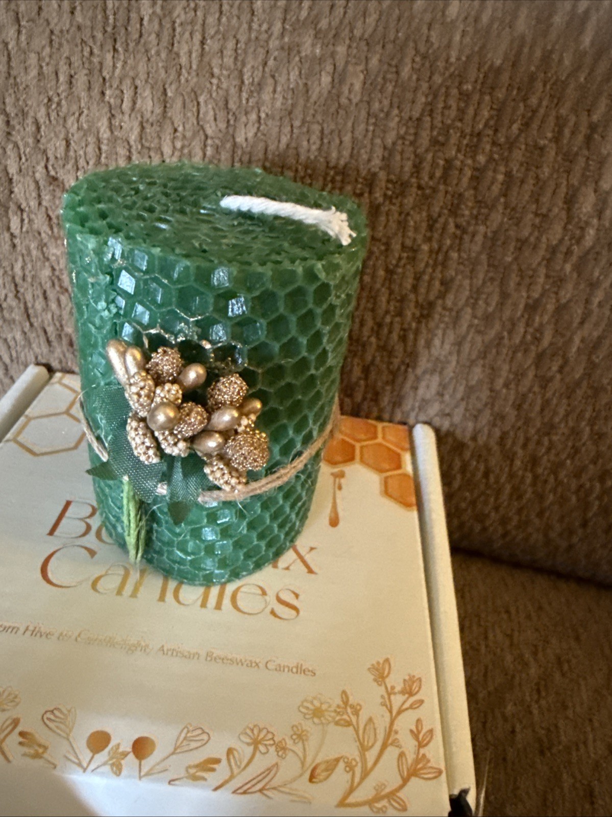Set Of “2” Green Beeswax Candles In A Gift Box