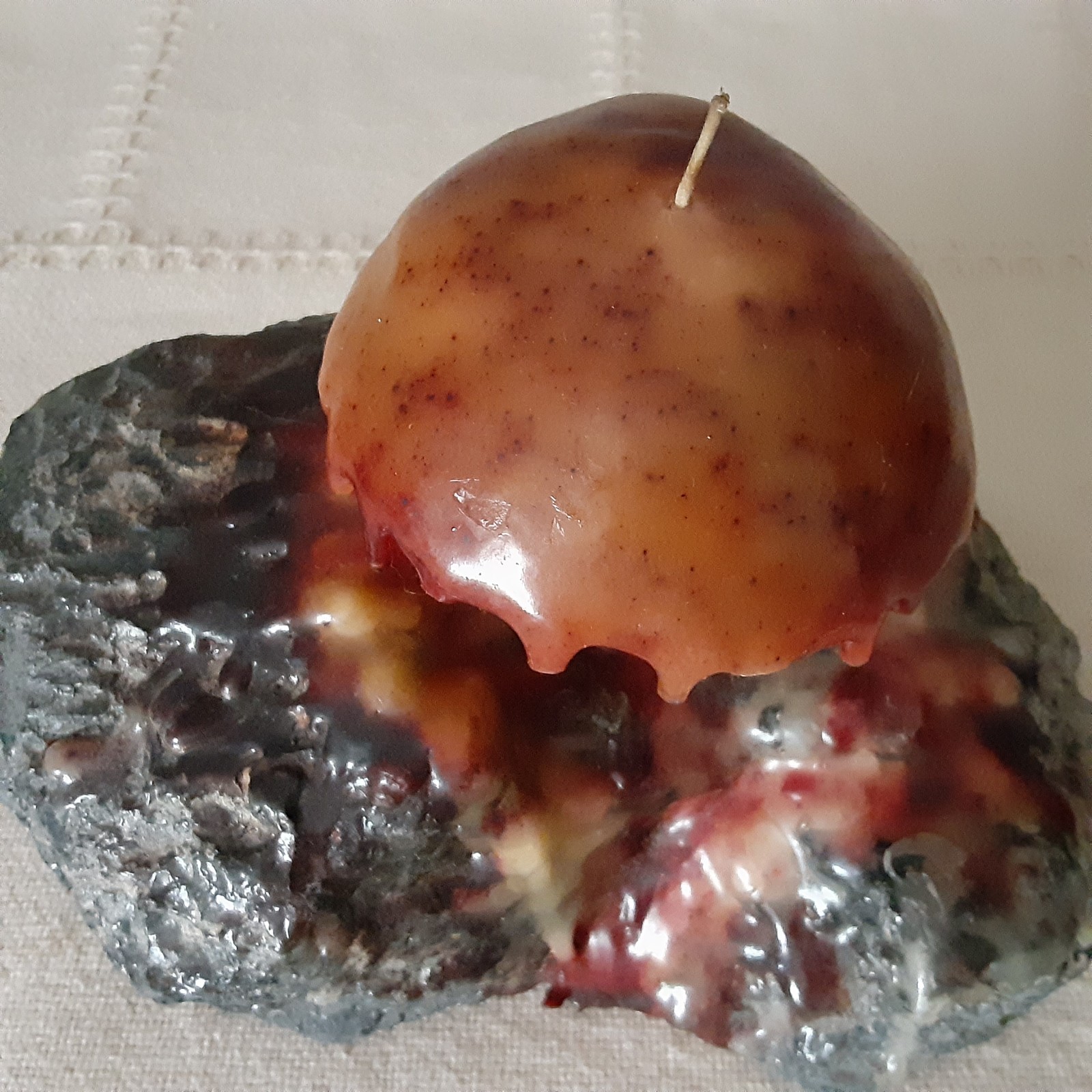 Mushroom Candle Dripping On a Black Rock Decor – Wick Never Lit 8″ Wide Heavy