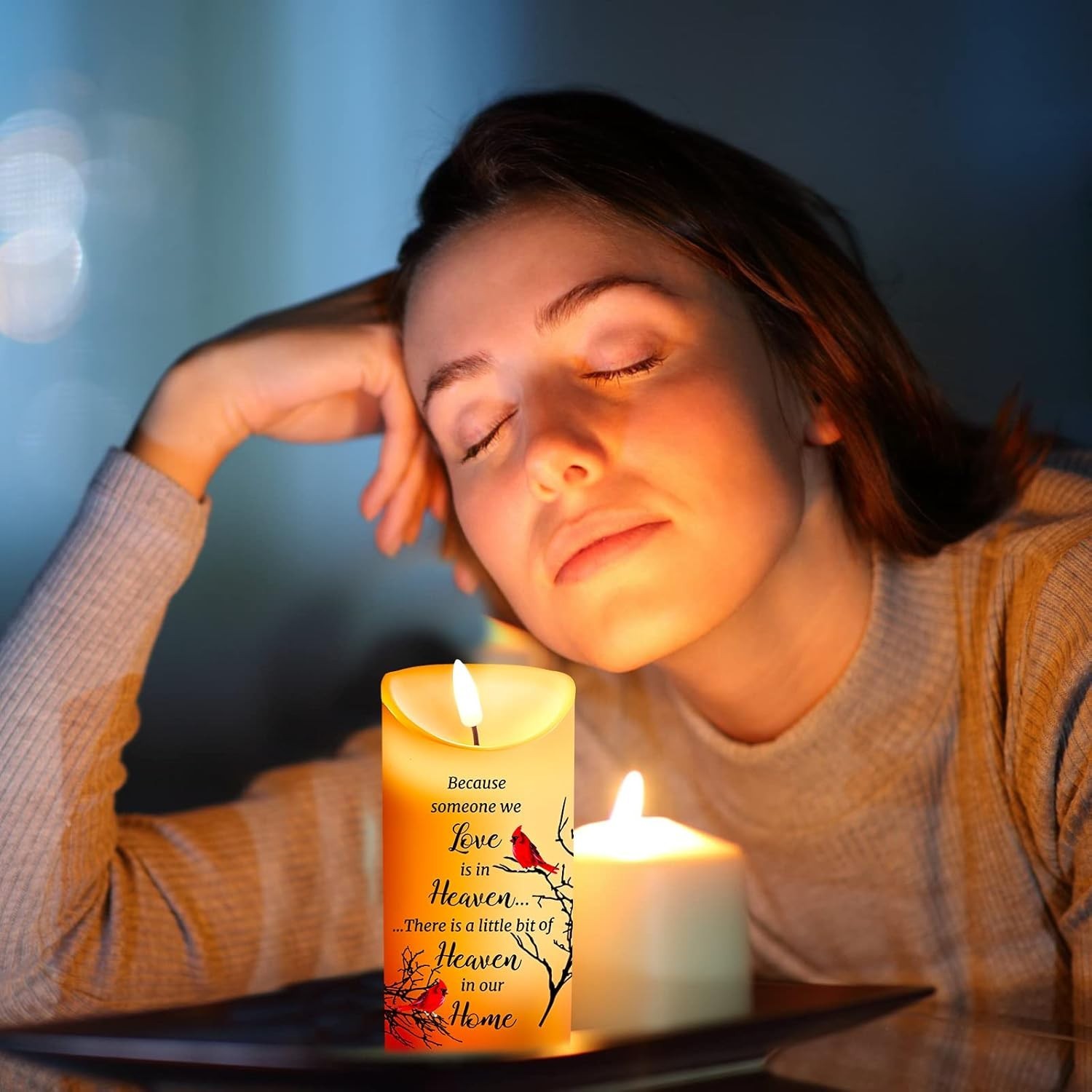 Portable Touch-Control LED Cardinal Candle – Comfort Gift for Loss of Loved One