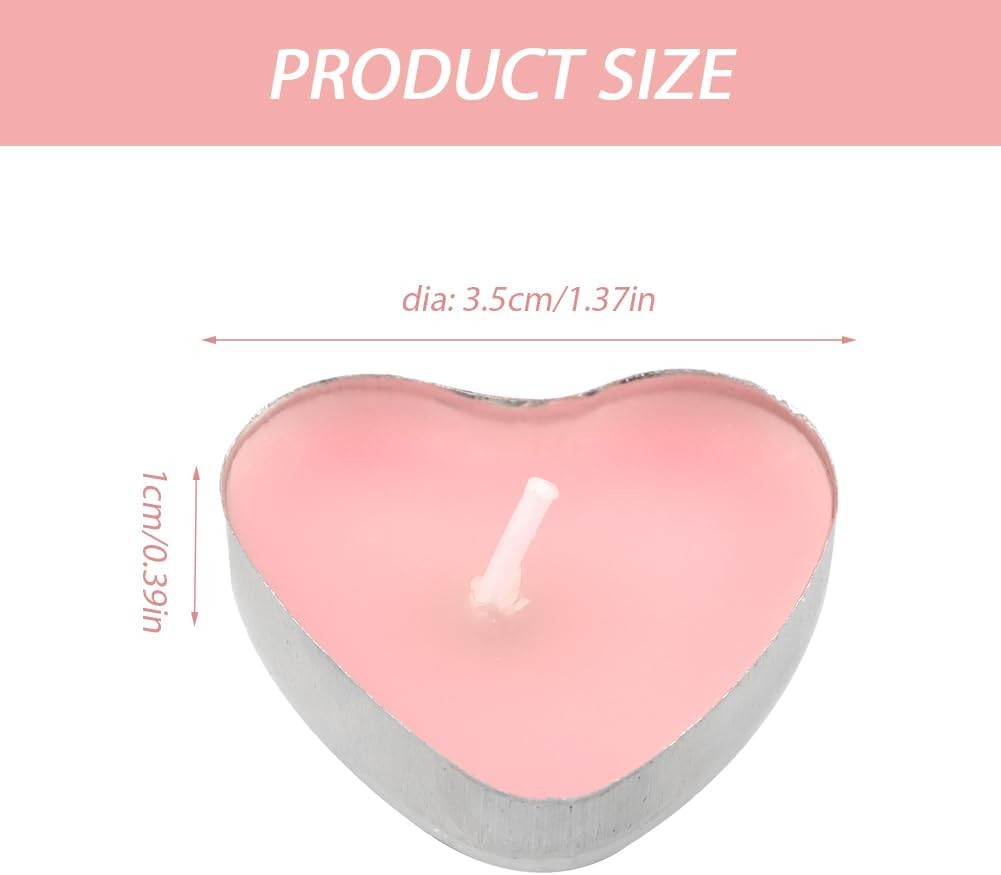 50PCS Pink Heart Shaped Unscented Tea Light Candles 1.5-2 Hour Wedding Decor