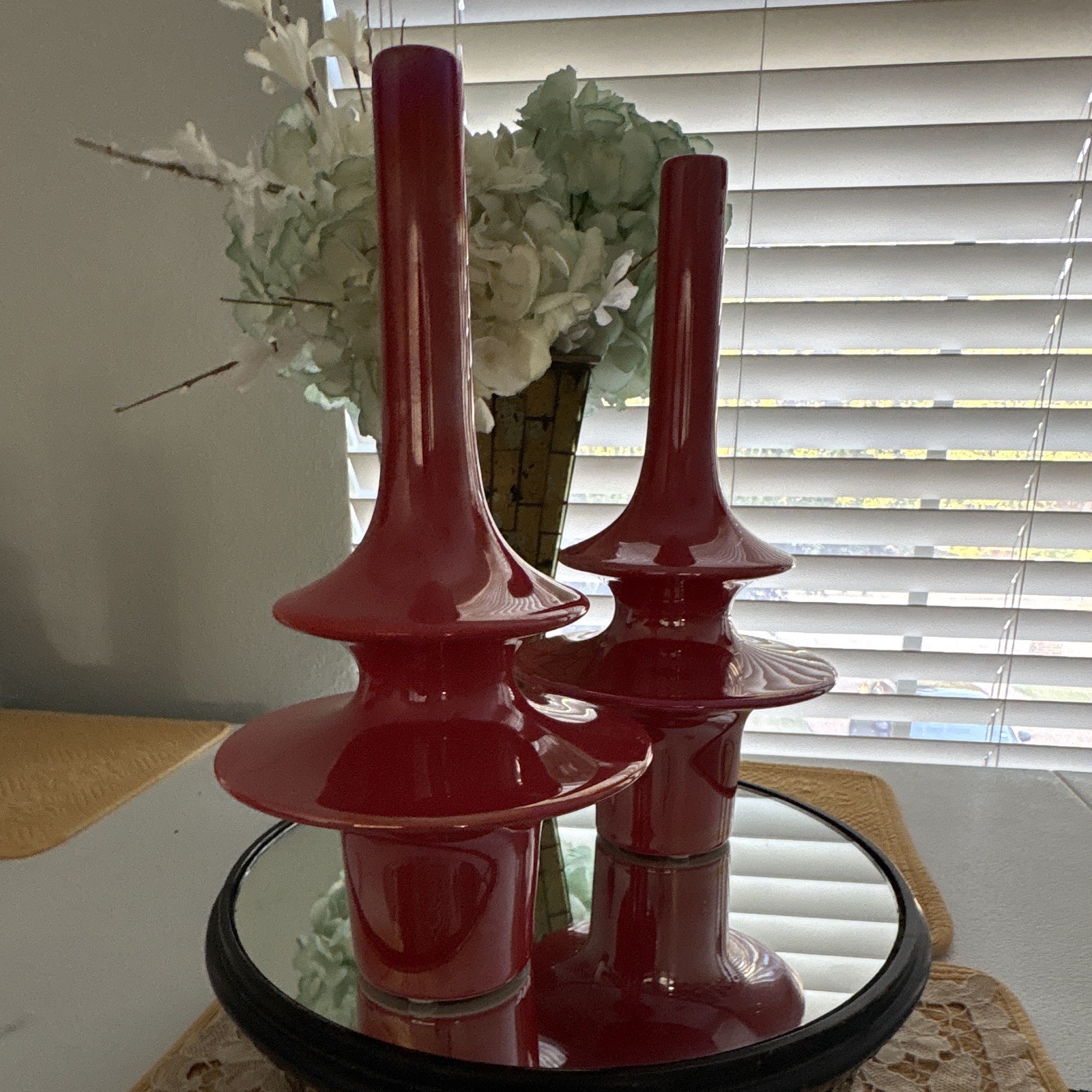 Global Views Red Ceramic Vase Set Glossy Decorative Freestanding, Portugal