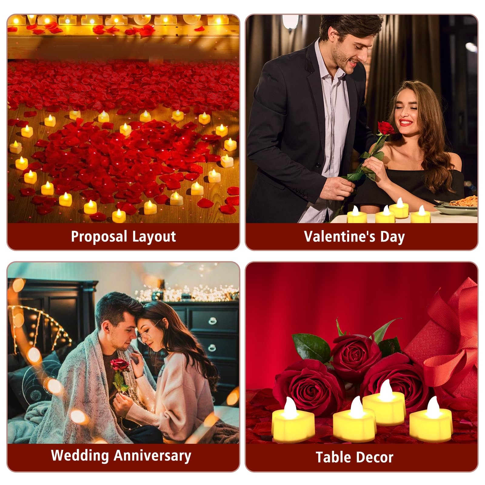 3000 Pcs Artificial Silk Red Rose Petals And 20 Pcs Led Candles Battery Flameles