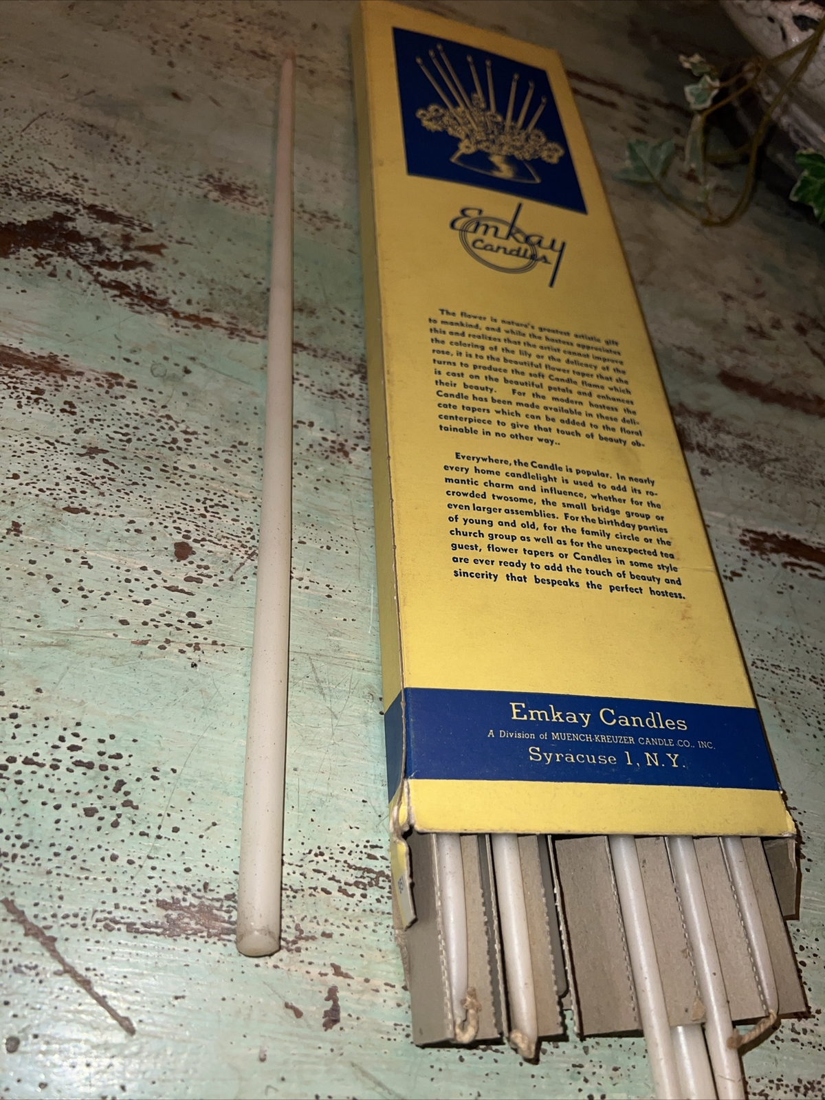 Lot of 10 Ivory Cream Dipped 16” Taper Candles Emkay Flower Tapers