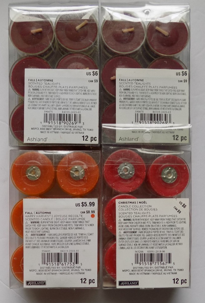 ASHLAND Tealight CANDLES 4 Packs Cinnamon Sparkle & Spiice Pumpkin Spice Chai