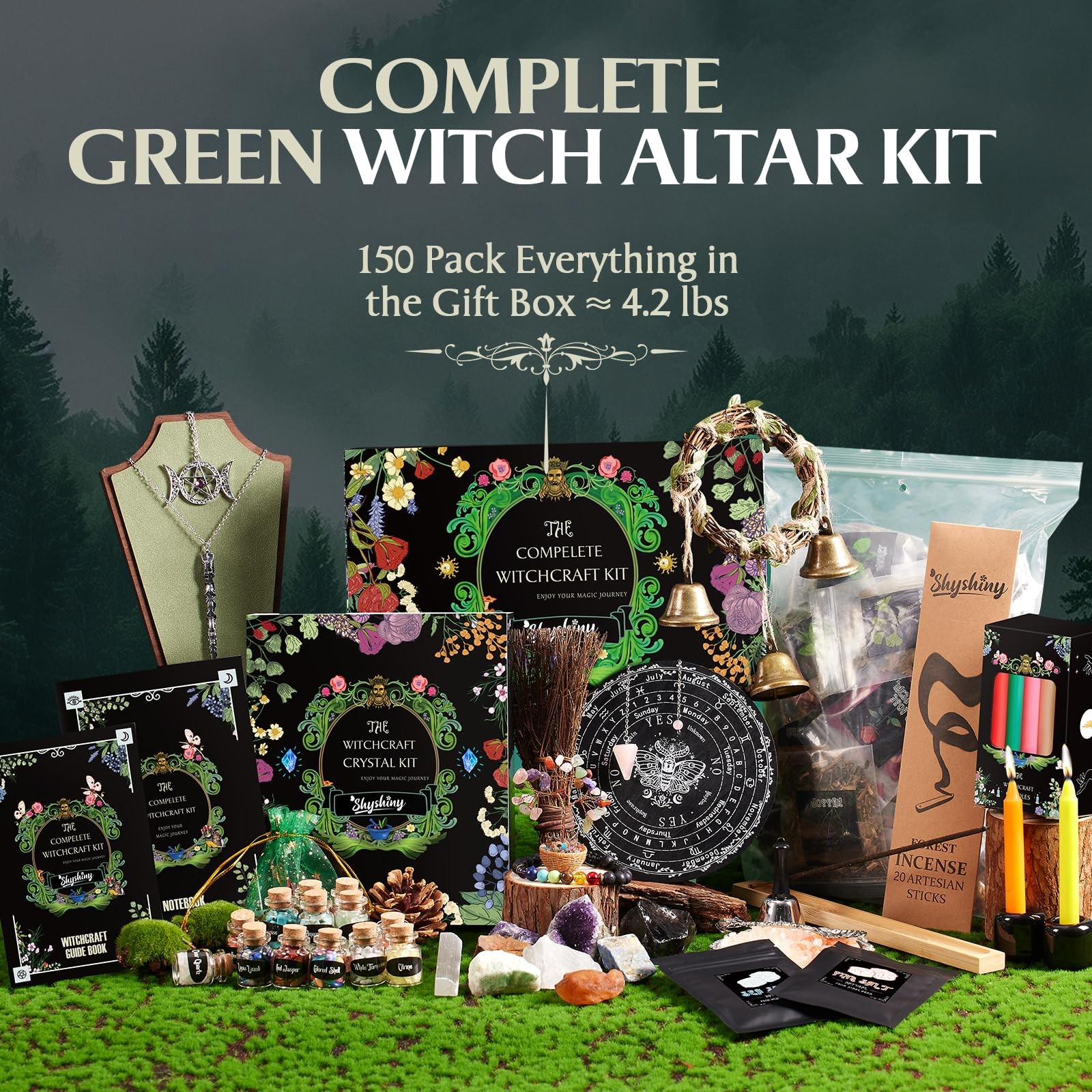 Witchcraft Kit: 150 Wiccan Supplies – Herbs, Crystals, Candles, Altar Tools