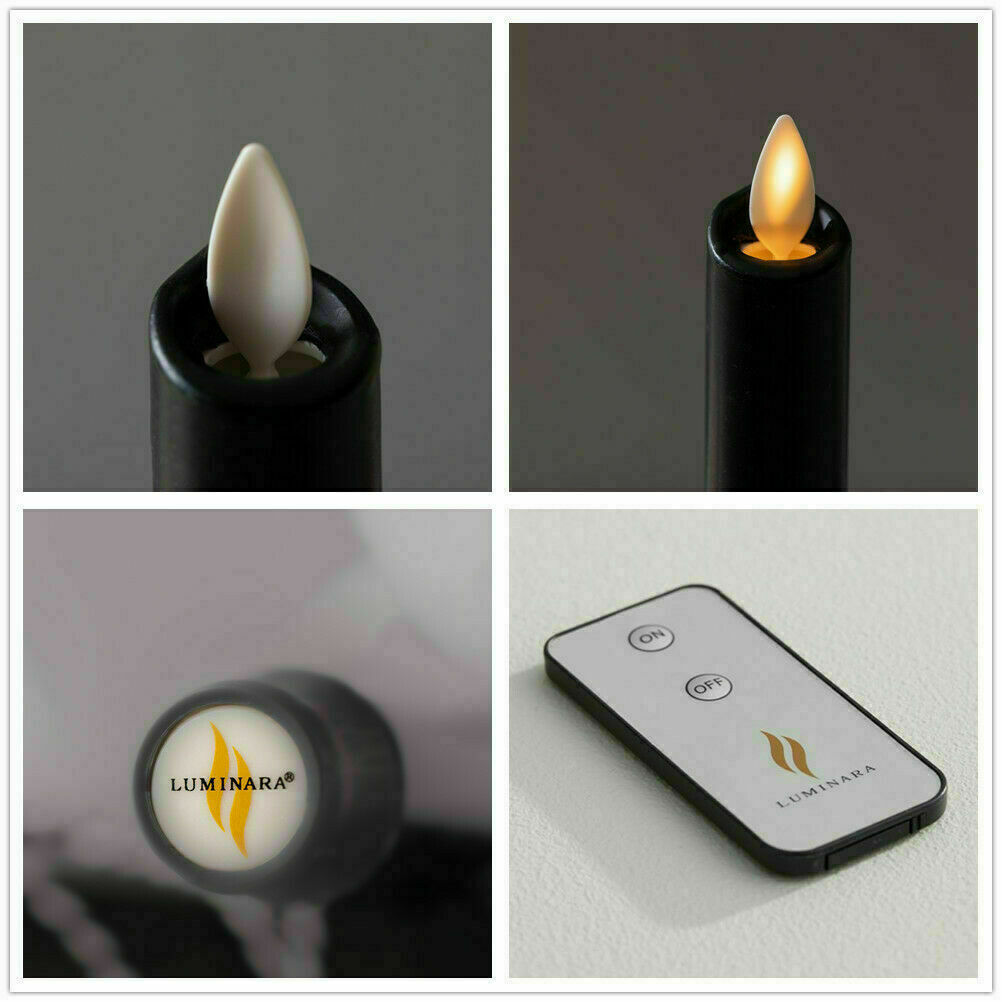 Luminara Black Flameless Taper Candles Real Wax Moving Wick Timer,0.9″D x 9.5″H