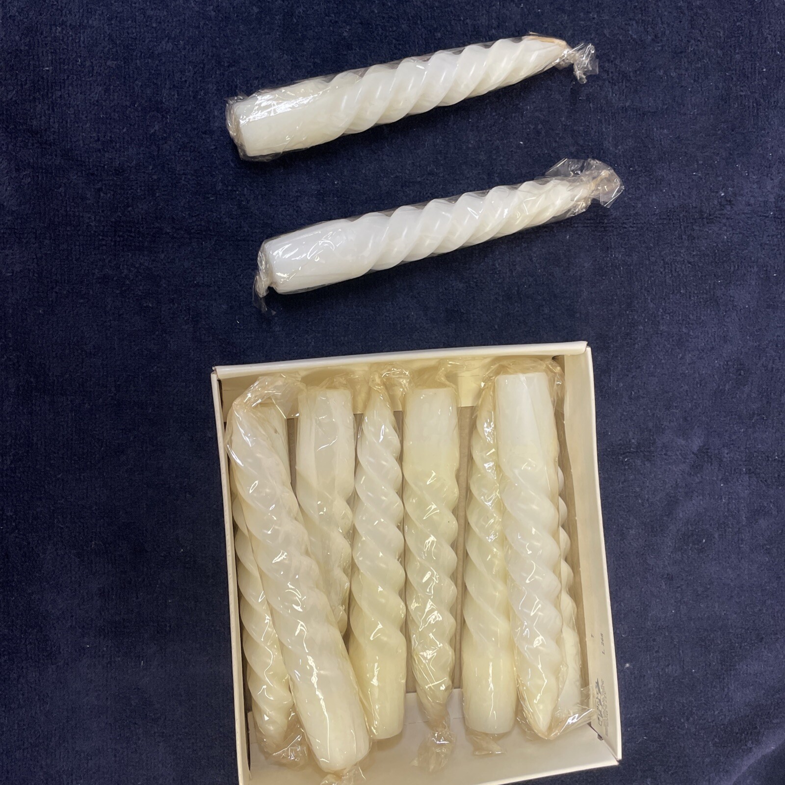 10 Count Box of 5 1/2 Inch White Spiralite Candles Wrapped In Original Pkg & Box
