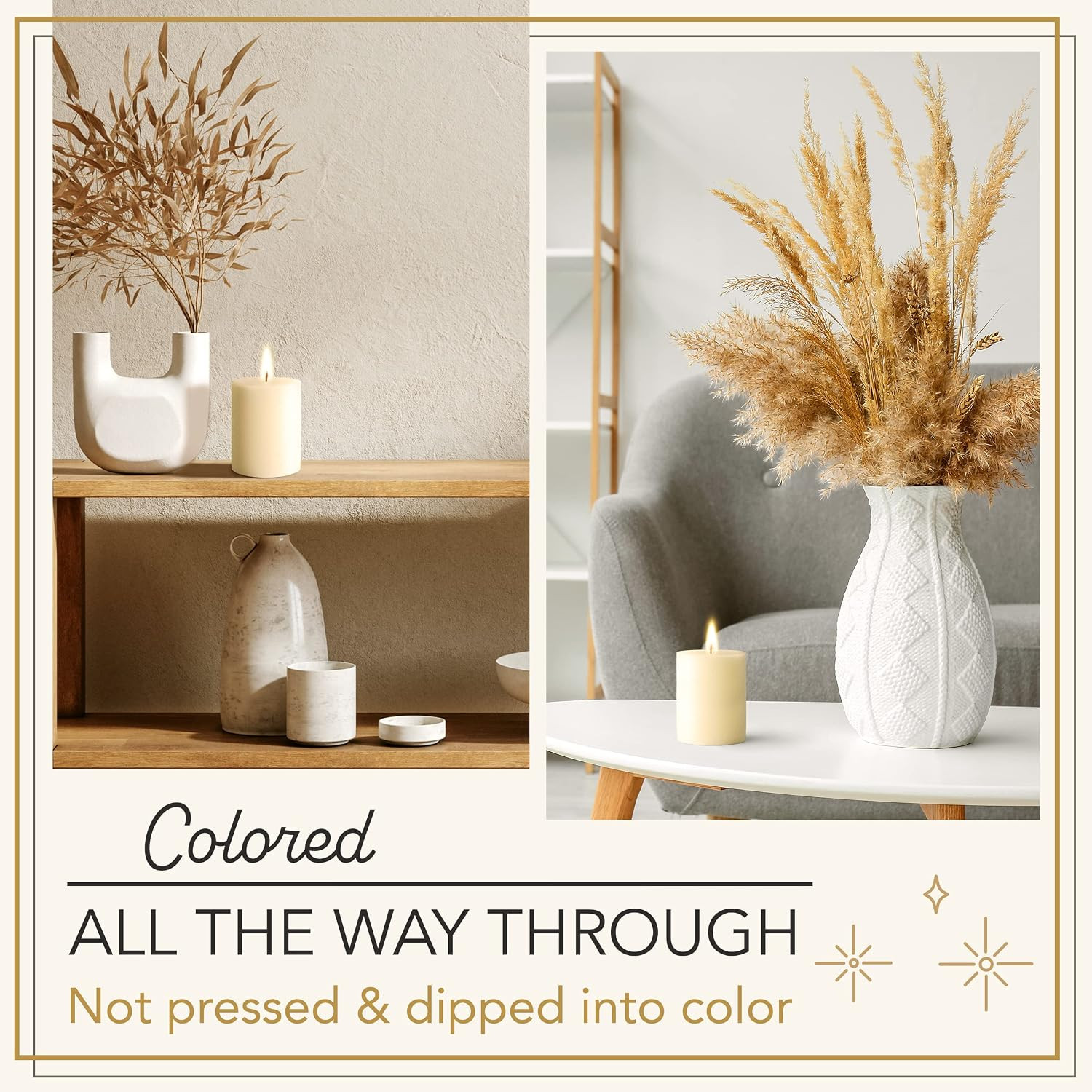 Melt Candle Ivory Pillar Candles, Unscented, 3 Pack, 3 X 4 Inch | up to 55-Hour