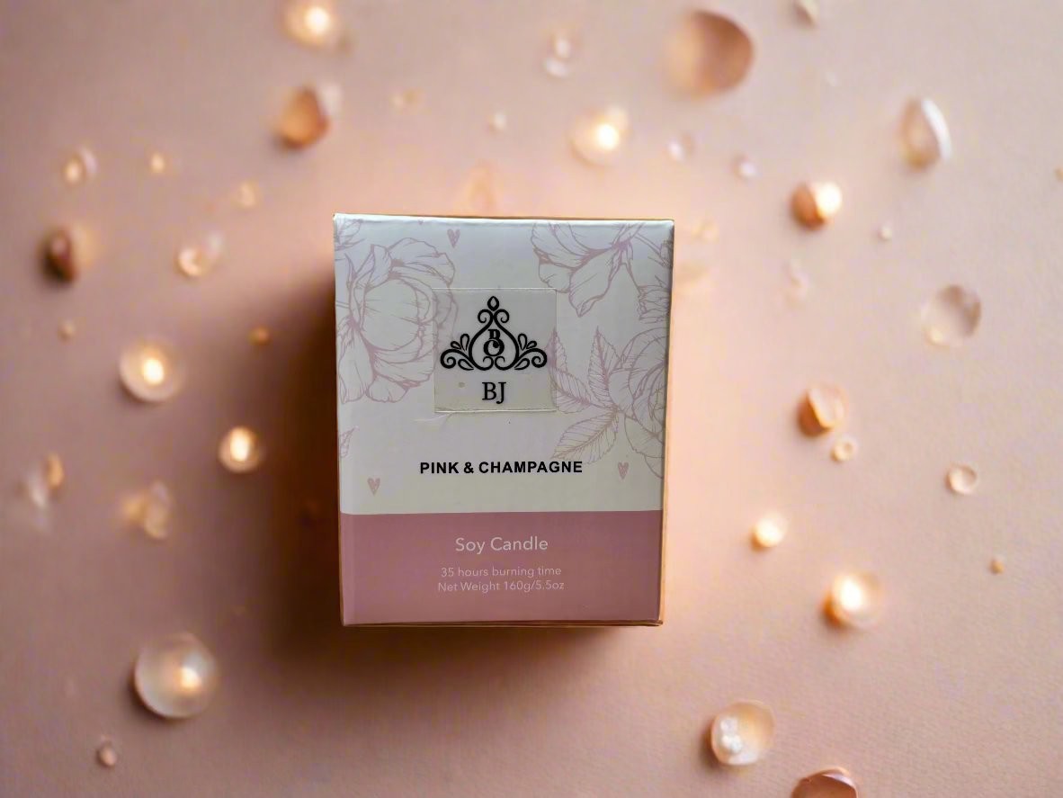 Pink & Champagne 100% Soy, Eco Friendly,35 hours burning time,160g-Free Shipping