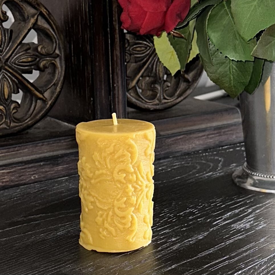 Handmade 100% Pure Beeswax Pillar Candle PATTERNS 100% Cotton Wick