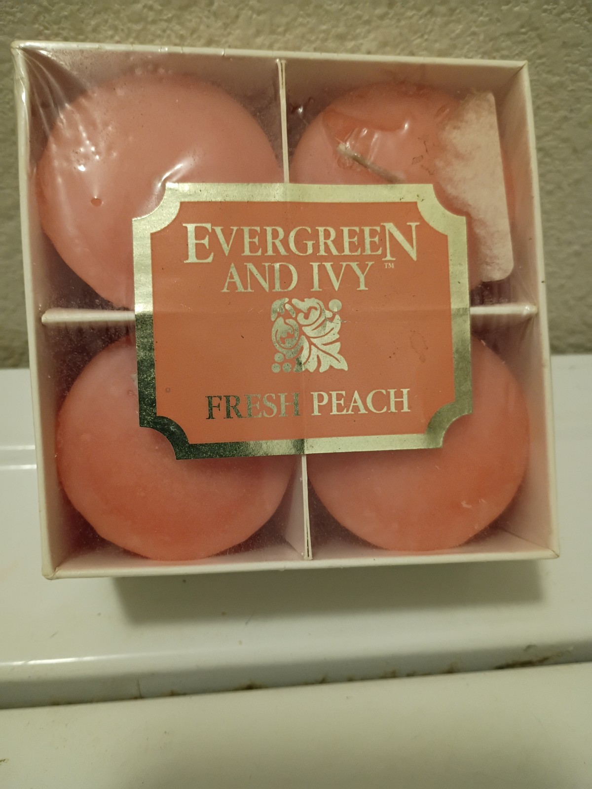 Vintage Evergreen And Ivy Fresh Peach Votive Candles Set Of 4 Made In USA New