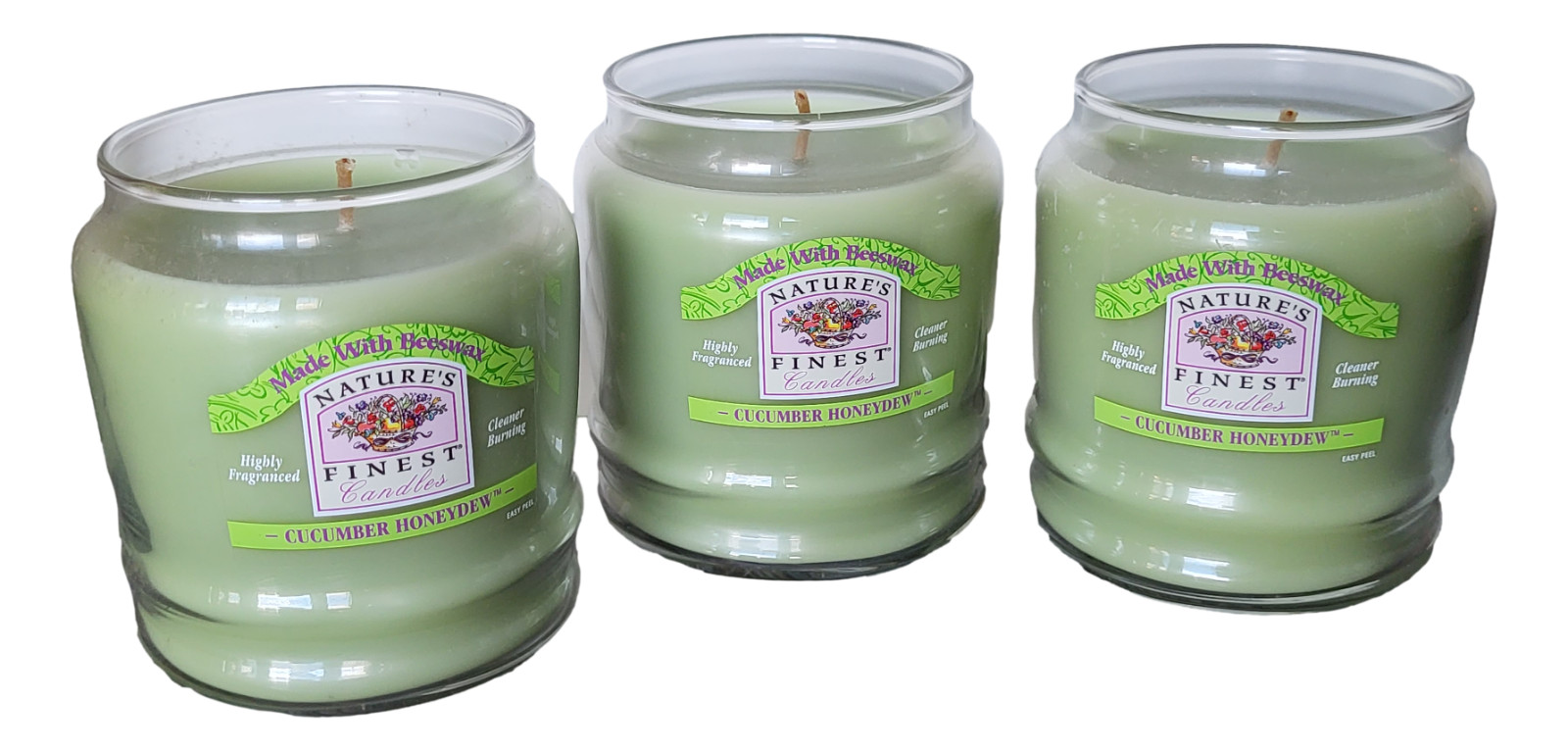 Scented Jar Candles 3-Pack 9oz Jars Cucumber Honeydew Nature’s Finest Beeswax